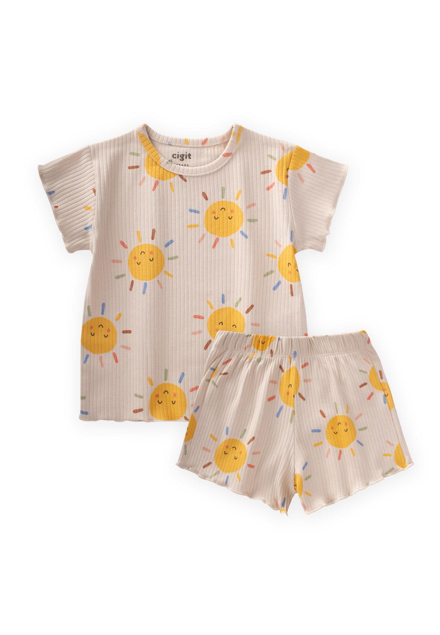 CigitDesenli Şortlu Takım 1-7 Yaş A. BEJ