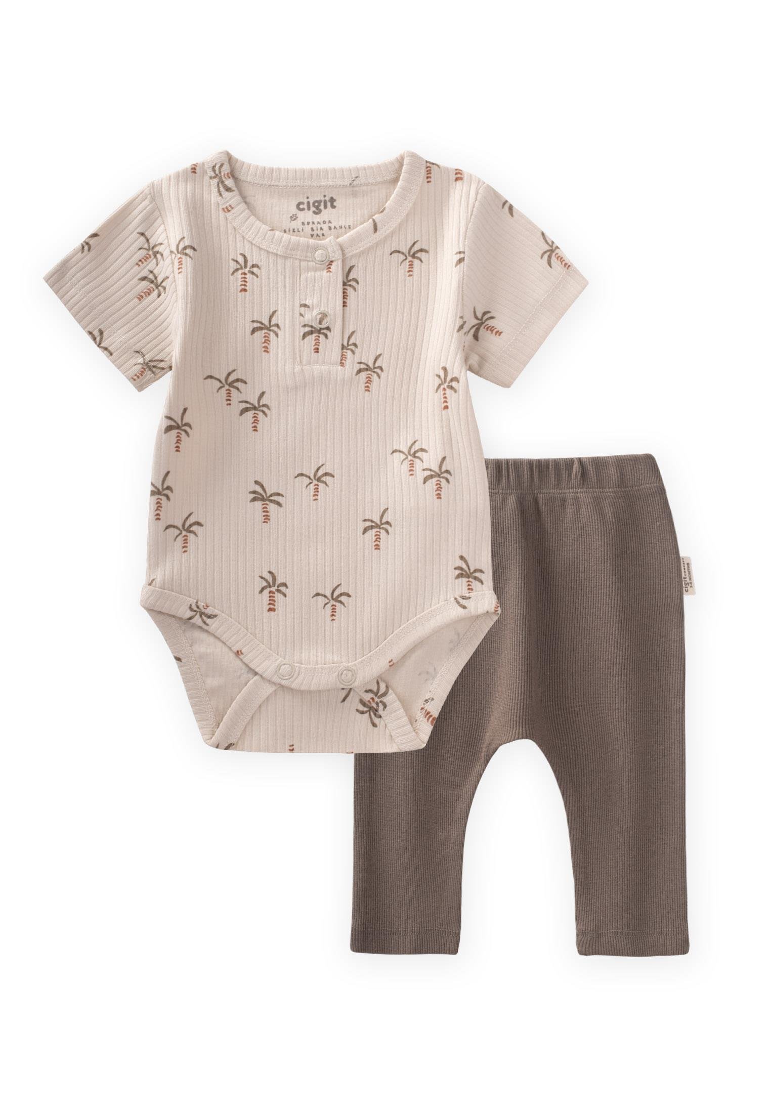 CigitDesenli Zıbın Takım 0-3 Yaş PALMİYE DESEN