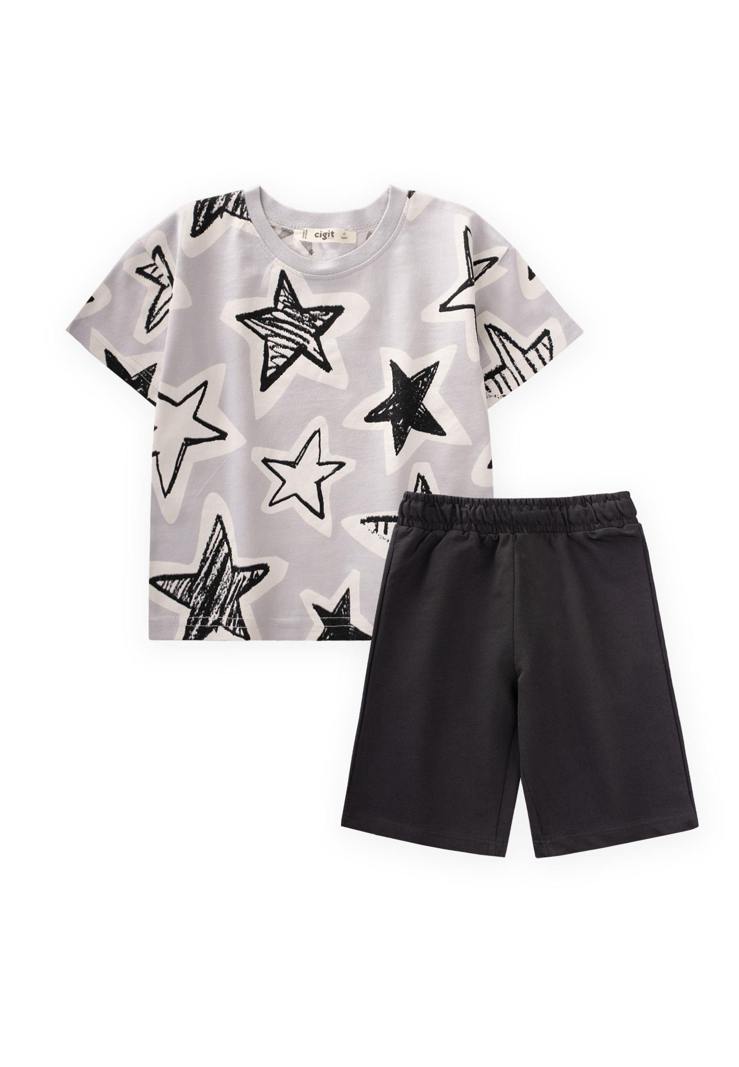 CigitYıldız Desenli Kaprili Takım 2-8 Yaş TAŞ