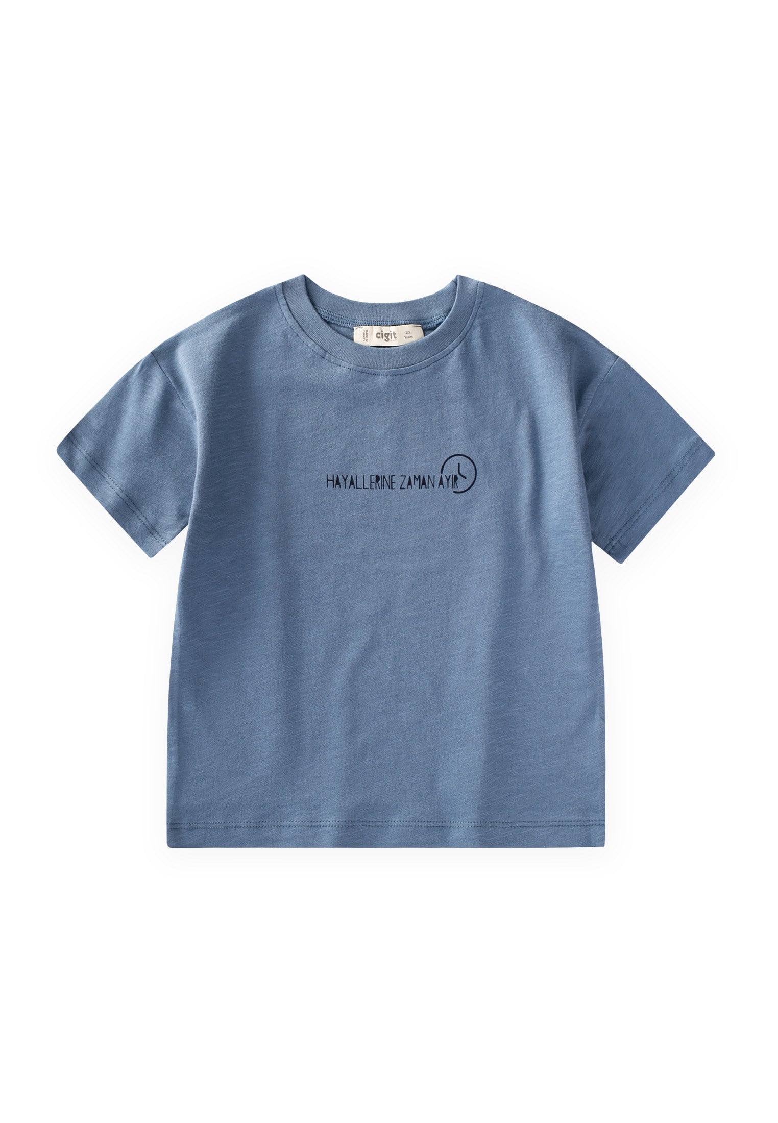 CigitSlogan Baskılı T-Shirt 2-10 Yaş İNDİGO MAVİ