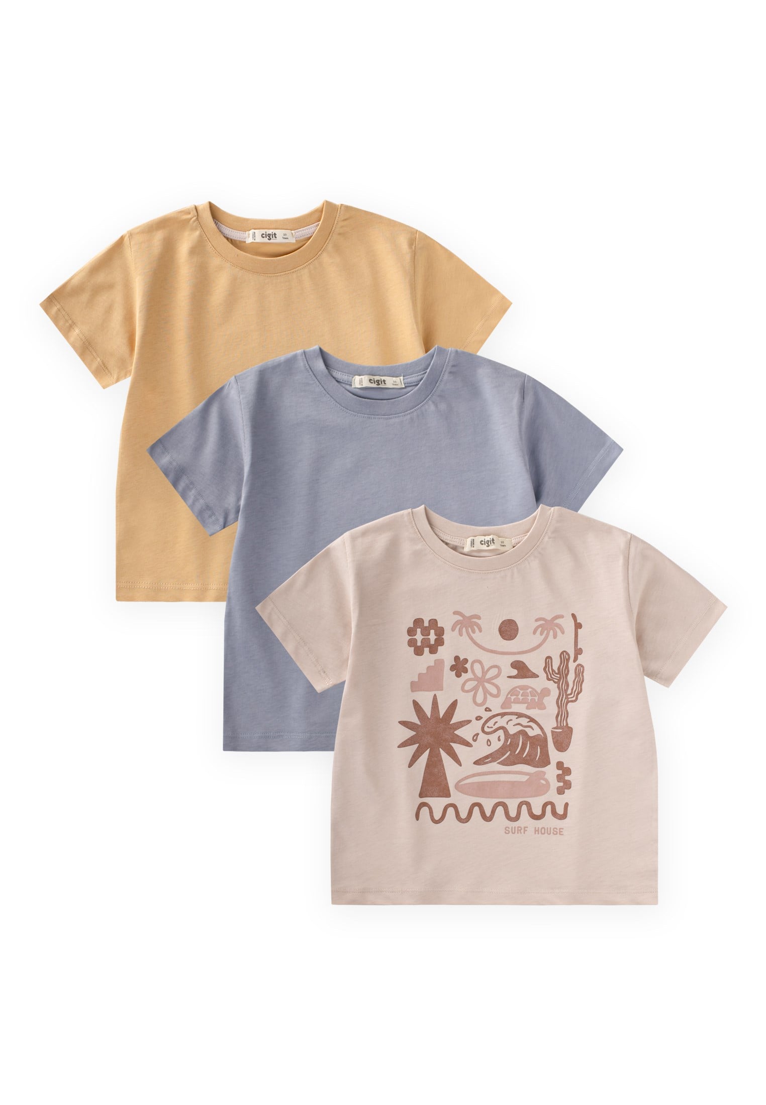 CigitÜçlü Set Erkek T-Shirt 2-10 Yaş KUM MAVİ SUNDRES