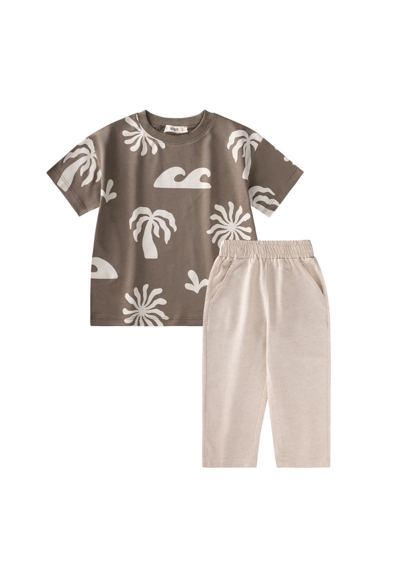 CigitKeten Pantolonlu T-Shirt Takım 2-12 Yaş VİZON