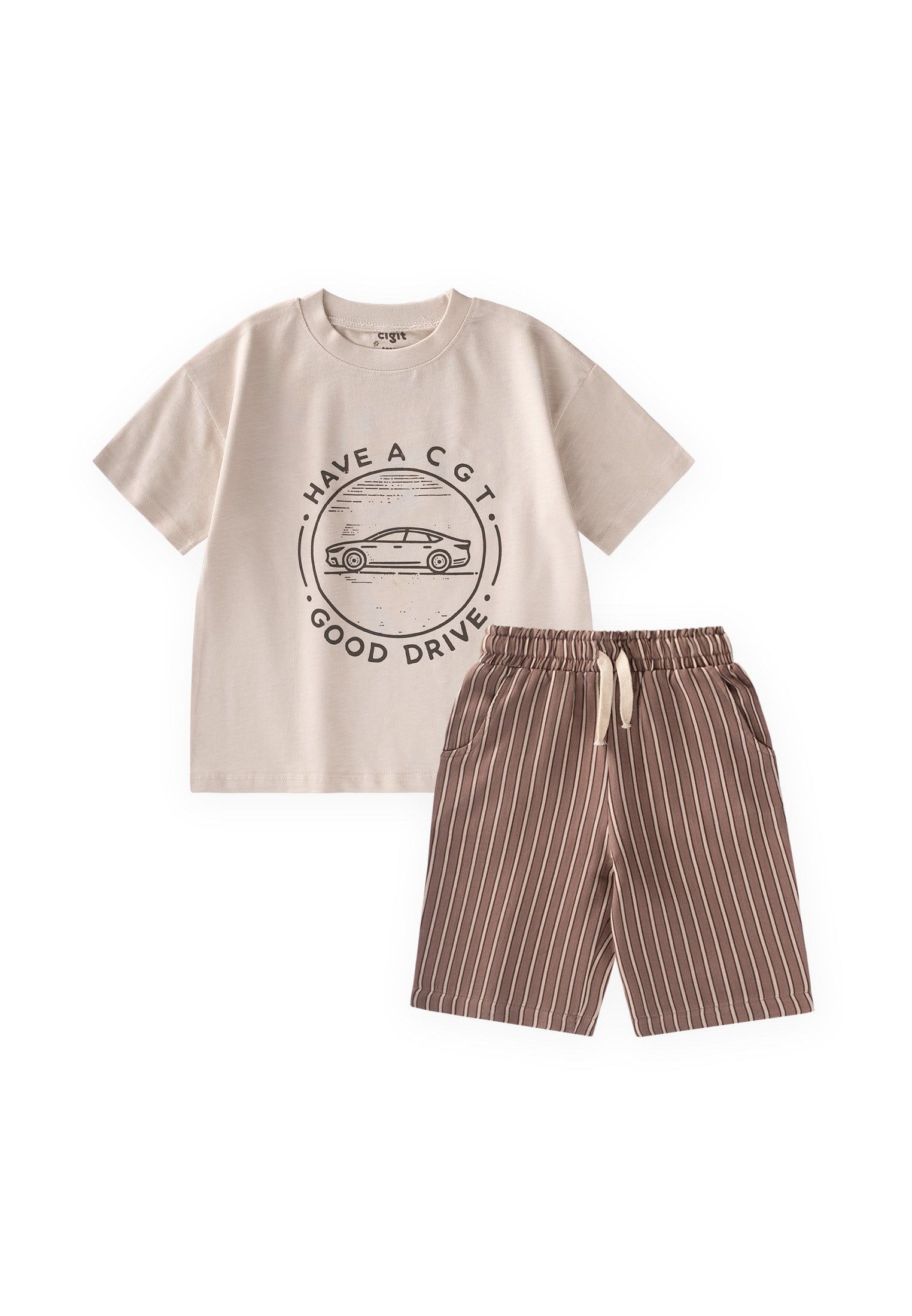 CigitBaskılı T-Shirt Takım 2-10 Yaş KUM