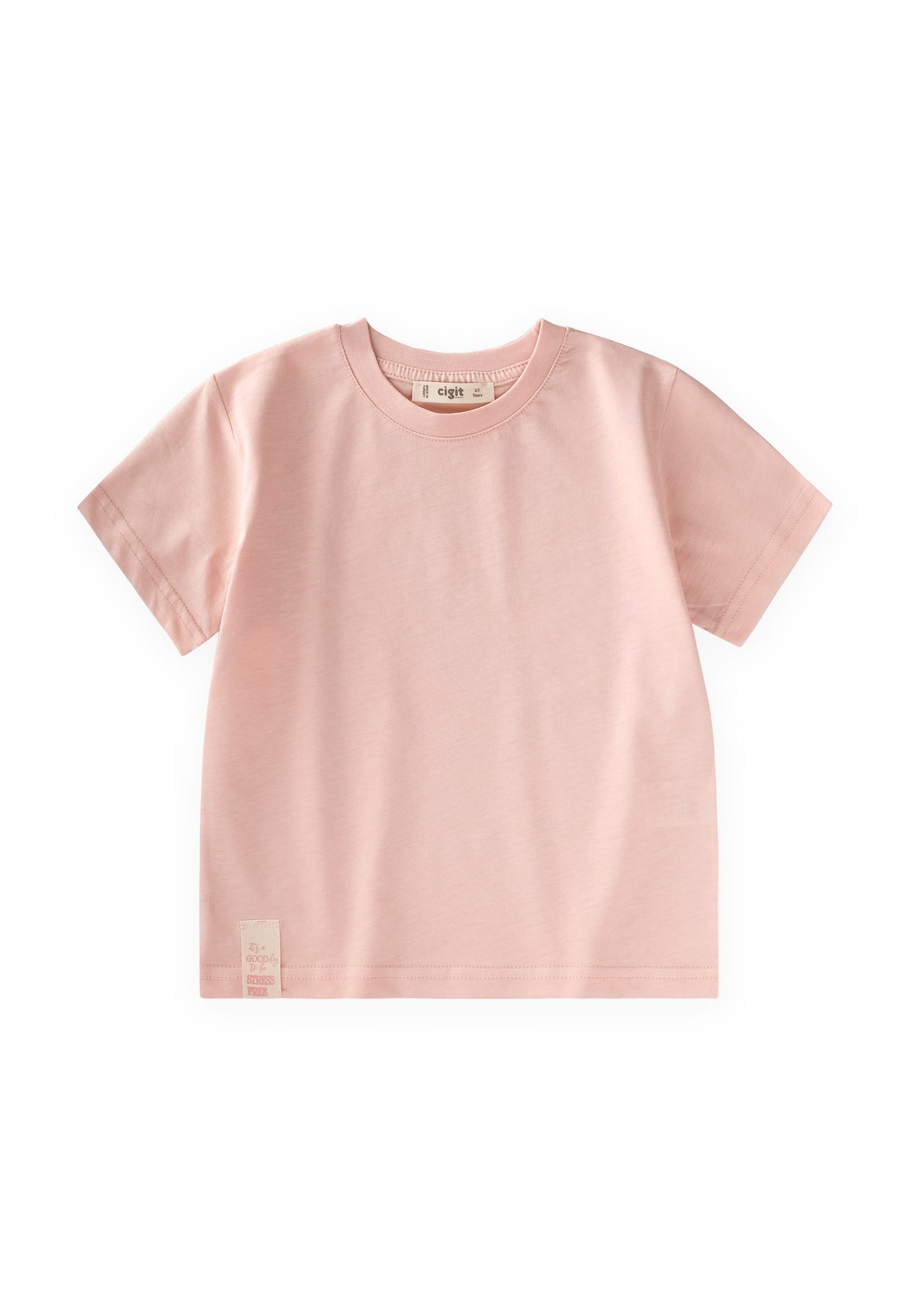 CigitEtiket Detaylı T-Shirt 2-10 Yaş PUDRA PEMBE