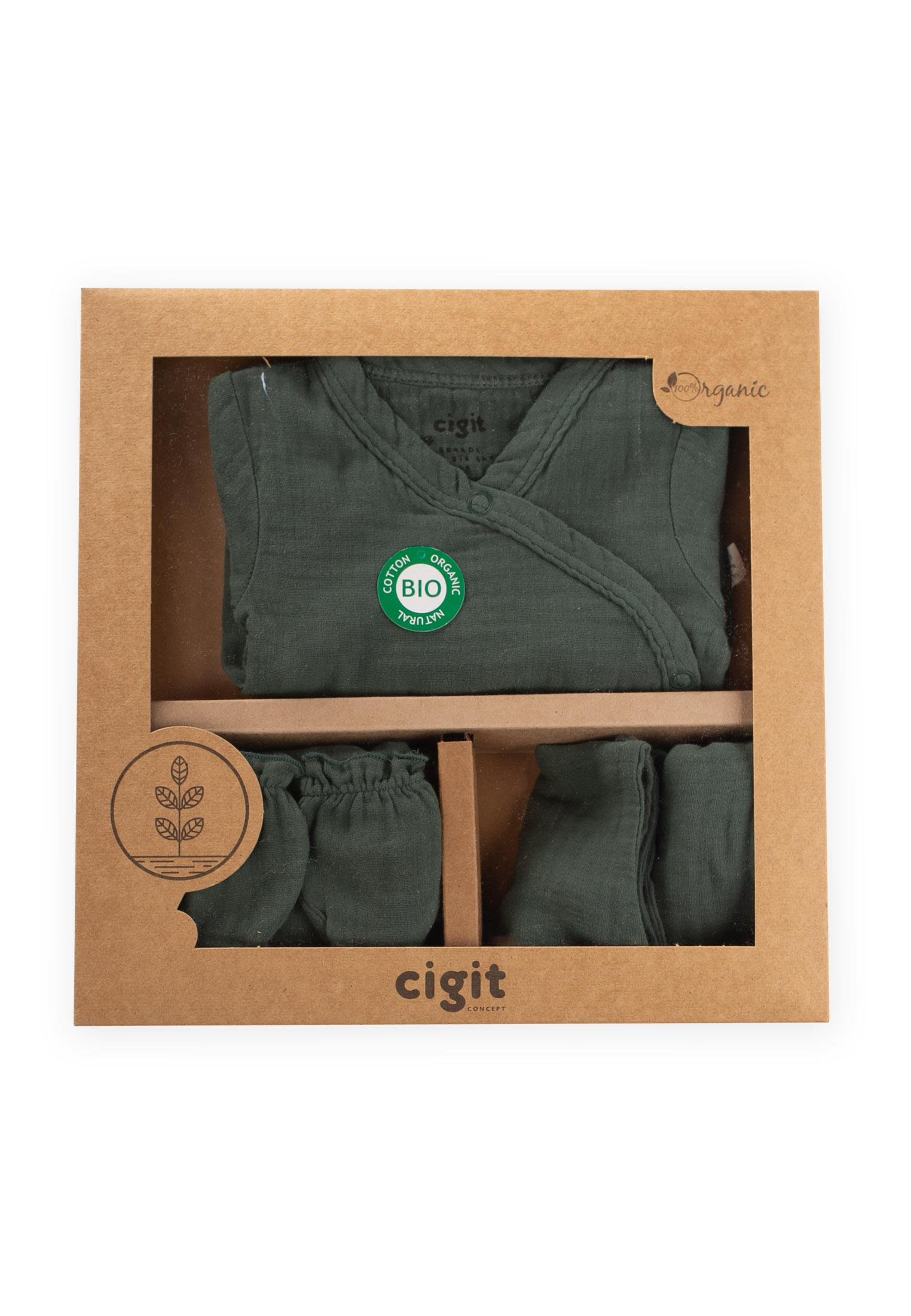 CigitOrganik Hastane Çıkışı Bebek Takımı 0-3 Ay HAKİ YEŞİL