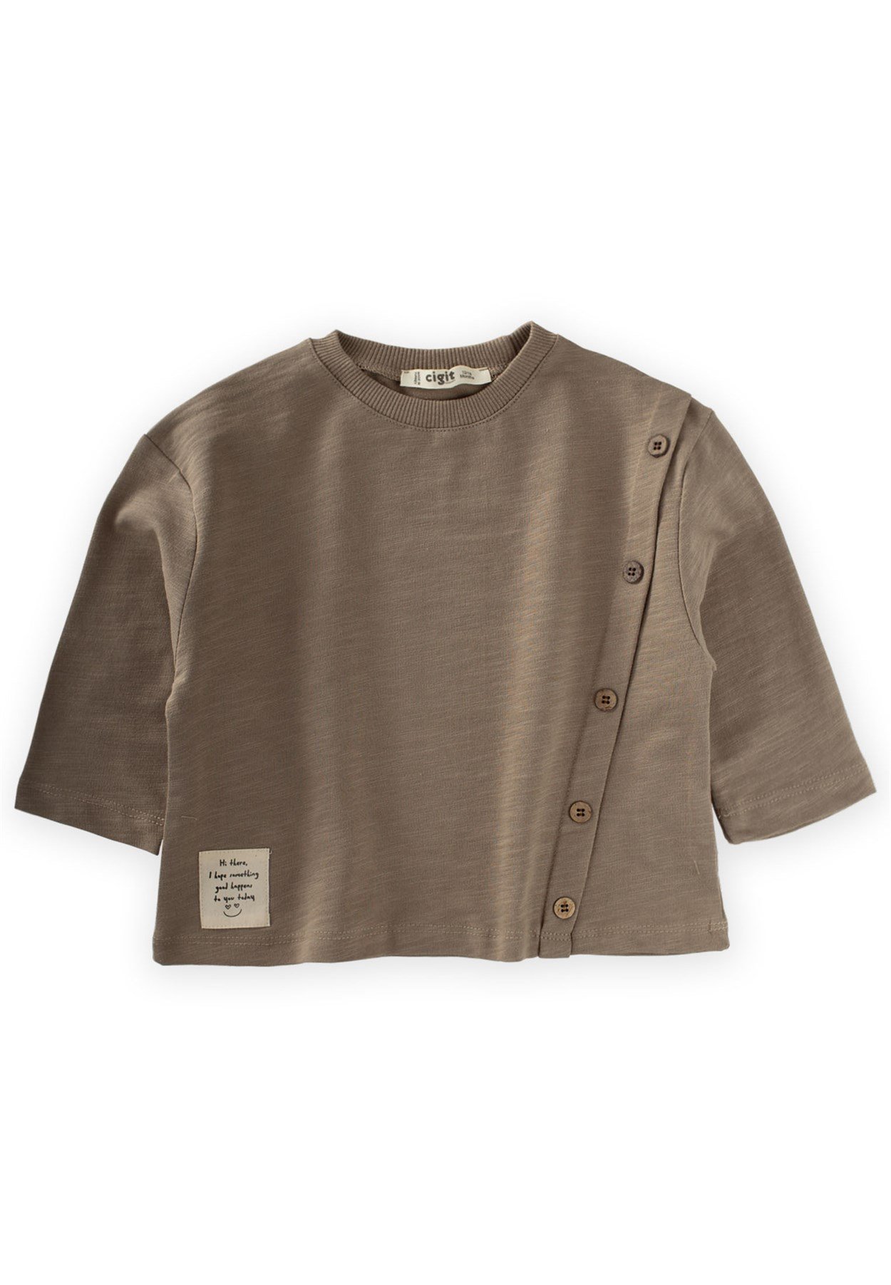 70938 - 5020CigitOversize Sahte Patlı Sweat 1-6 Yaş VİZON