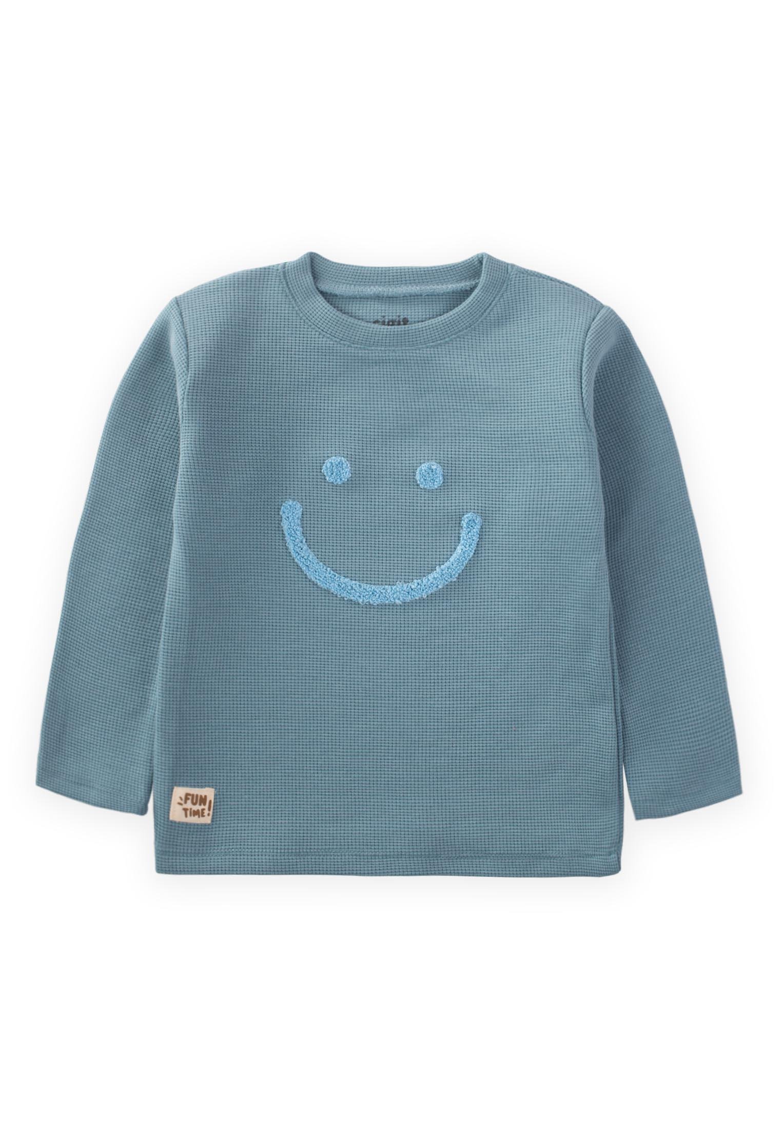 CigitSmile Süzene Nakışlı Waffle Mevsimlik T-Shırt 2-10 Yaş AGUA