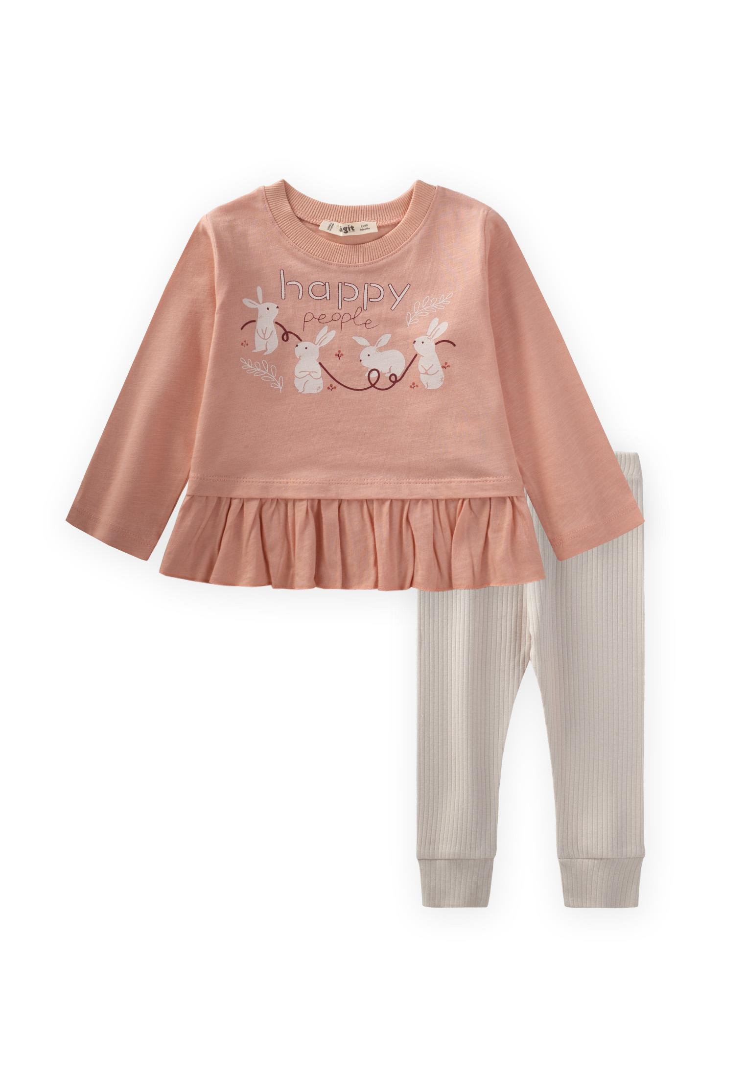 CigitTavşan Baskılı Eteği Fırfırlı Taytlı Takım 1-6 Yaş YAVRUAĞZI