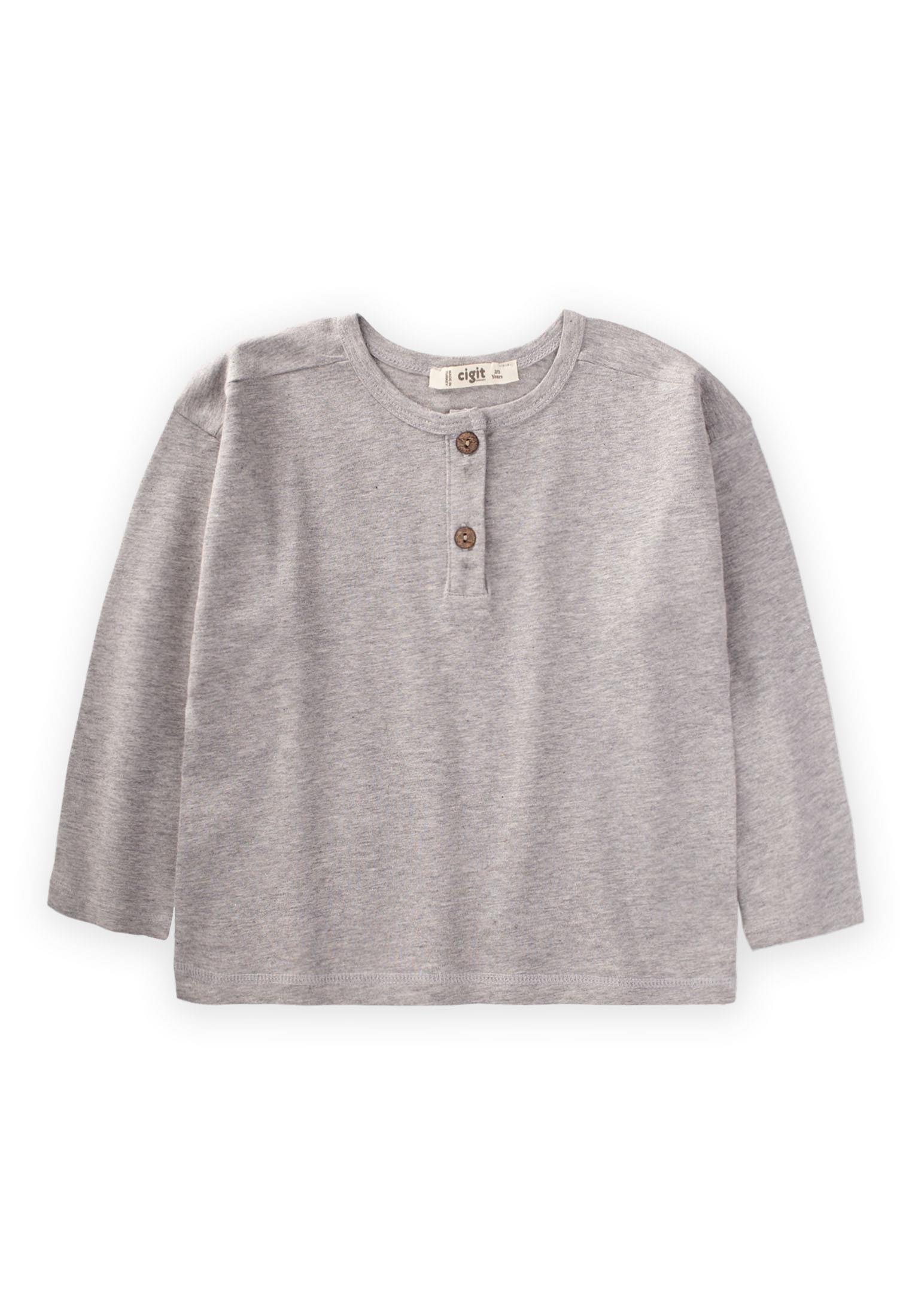 CigitYarım Patlı Mevsimlik T-Shırt 2-10 Yaş GRİ MELANJ
