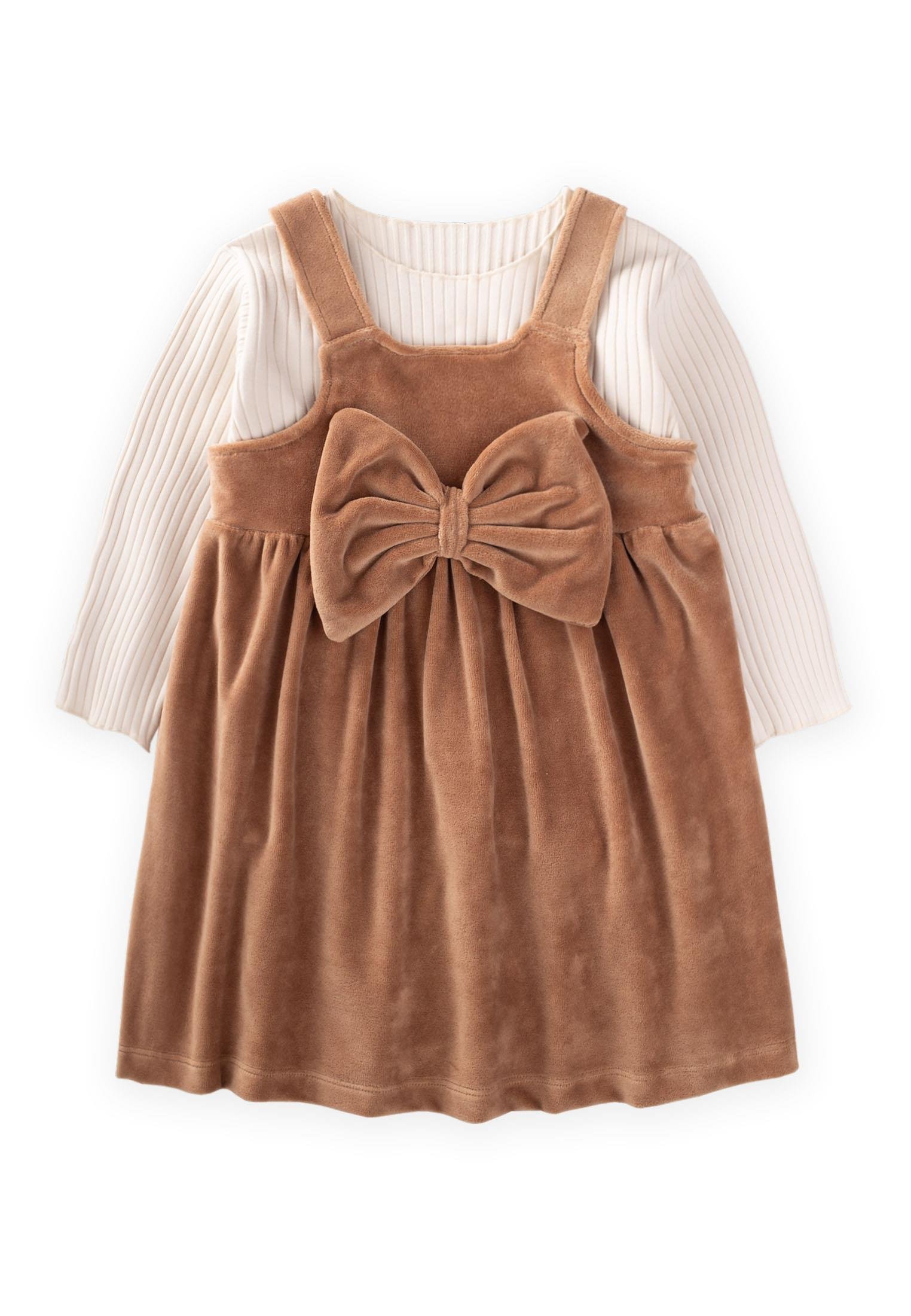 CigitFiyonklu Kadife Elbise Takım 2-8 Yaş KAHVE