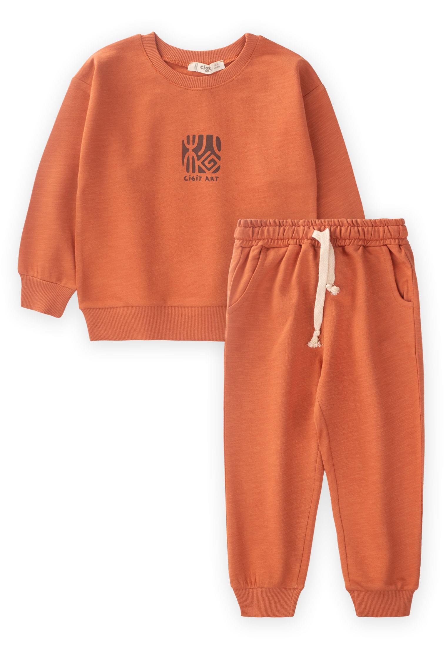 CigitCigit Art Baskılı Sweatshırt Takım 1-10 Yaş ORANJ