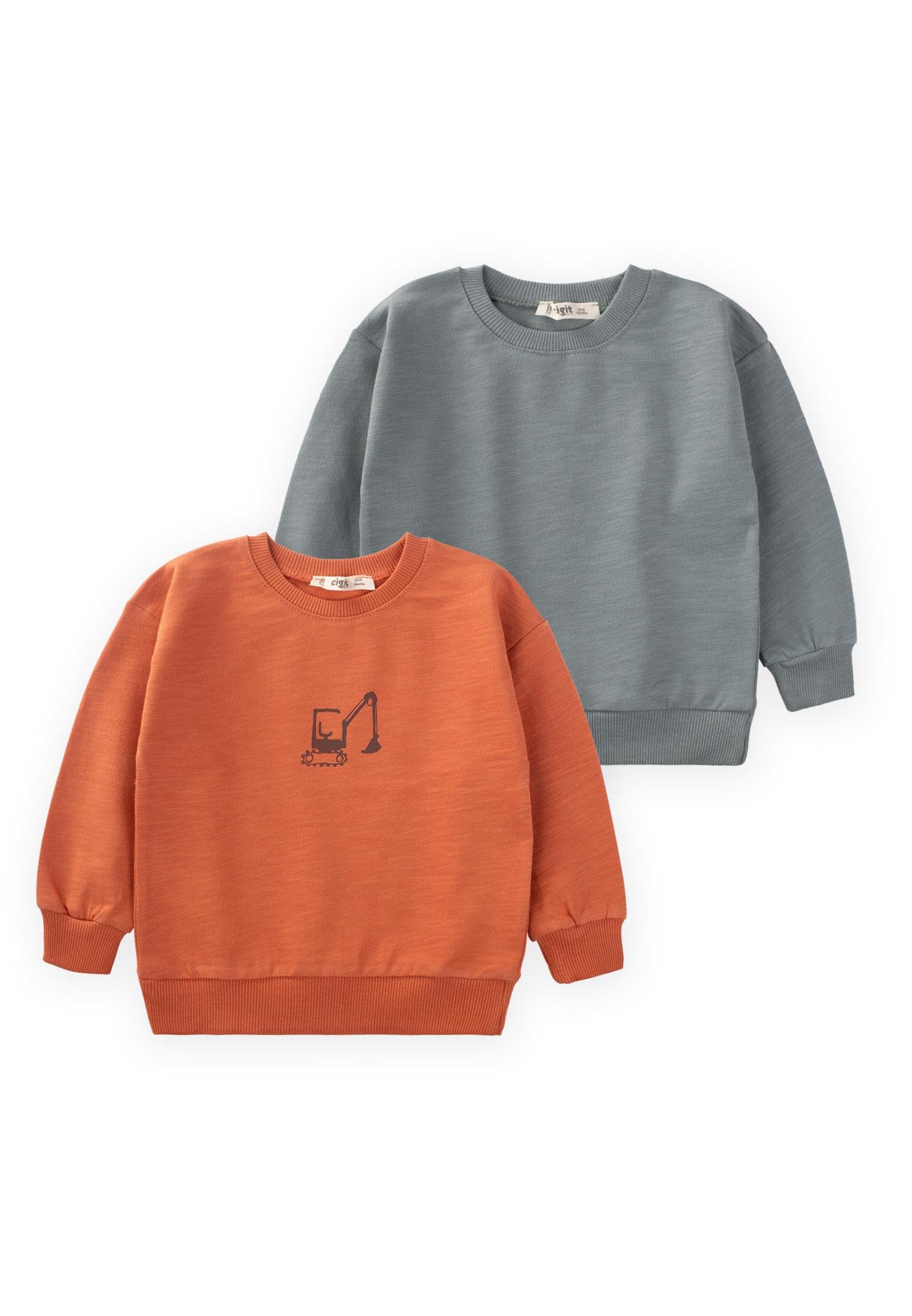 CigitKepçe Baskılı İkili Sweatshırt Set 1-10 Yaş ORANJ ÇAĞLA