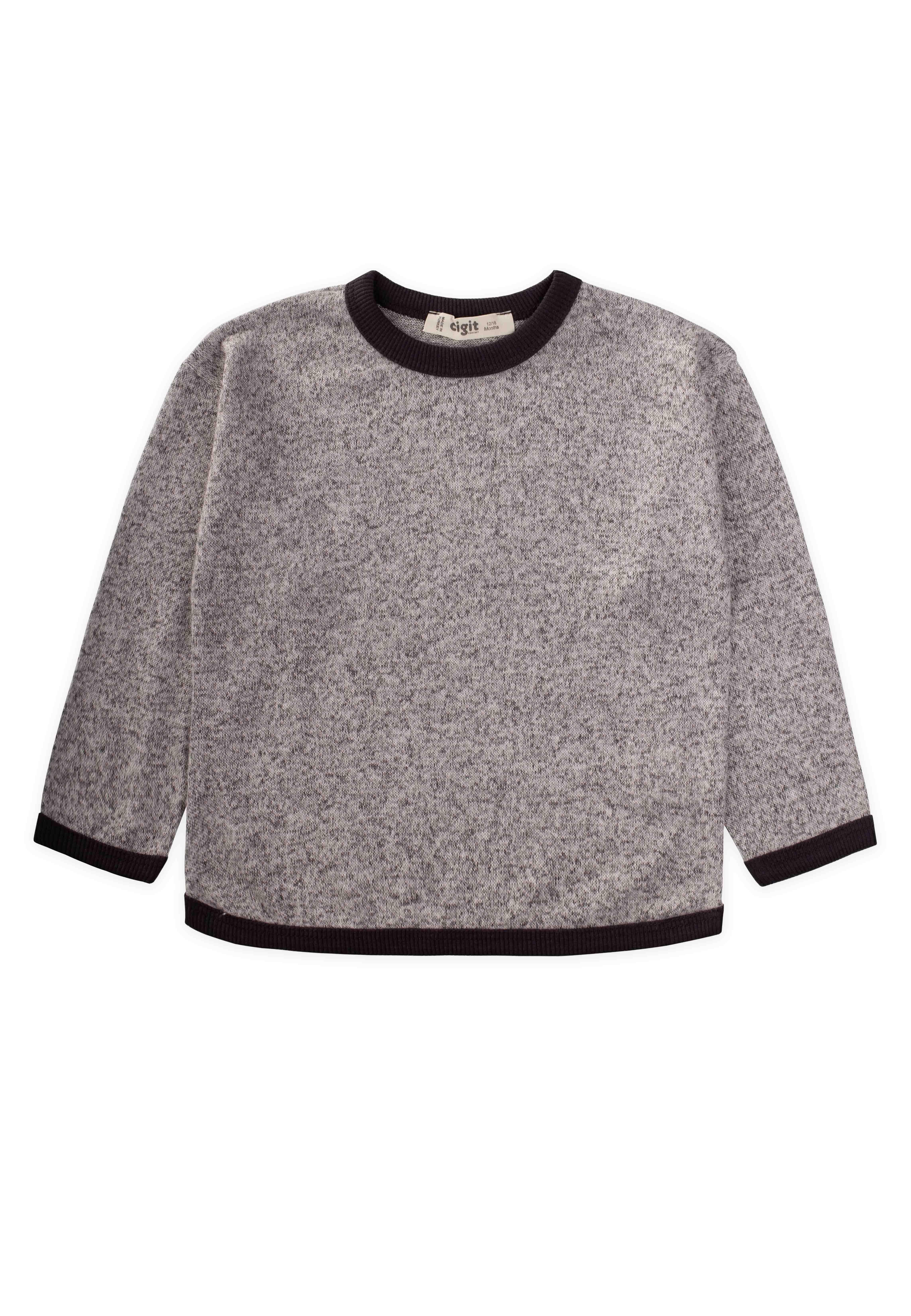 CigitKontrast Detaylı Kırçıllı Sweatshırt 1-5 Yaş GRİ