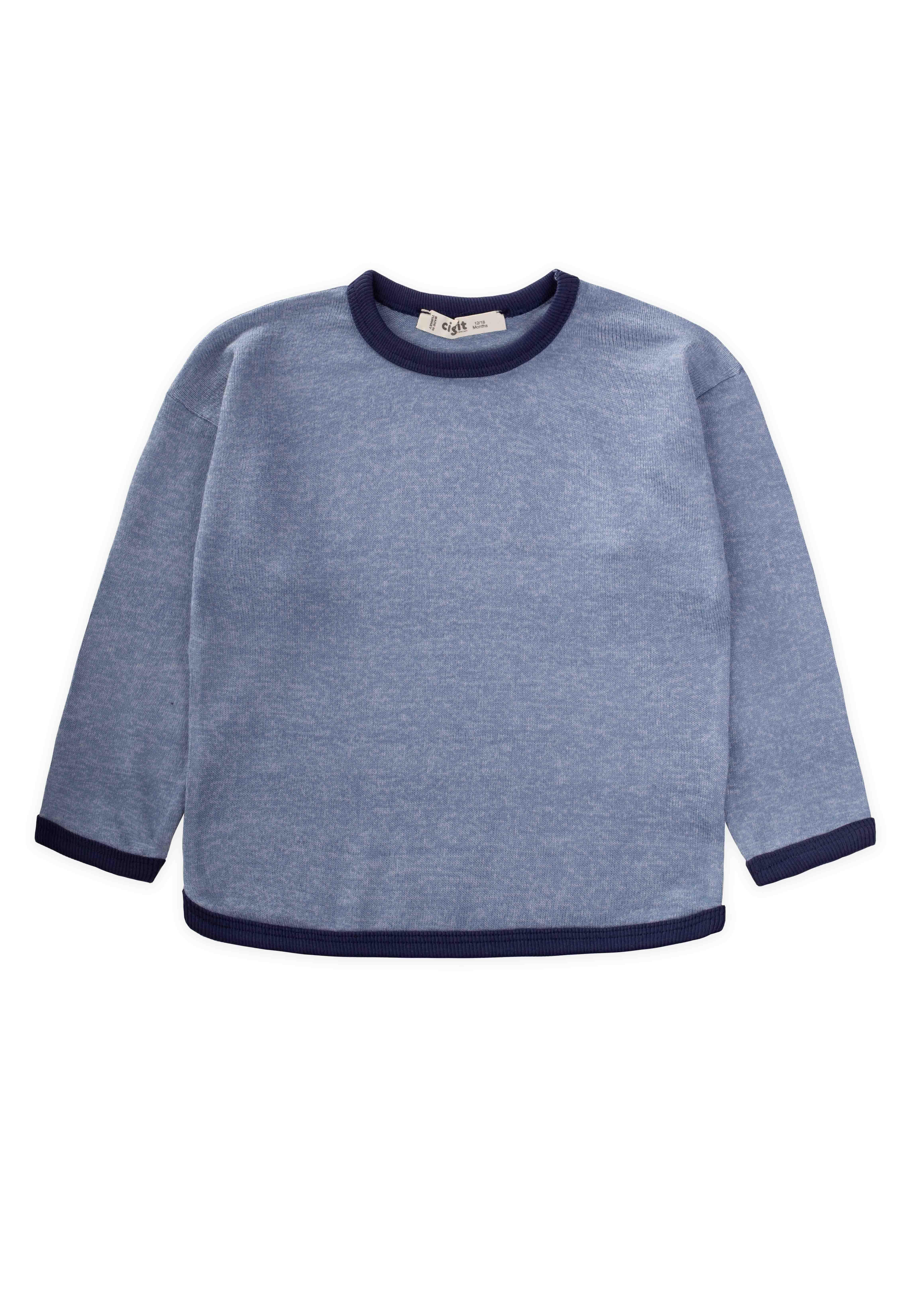 CigitKontrast Detaylı Kırçıllı Sweatshırt 1-5 Yaş İNDİGO MAVİ