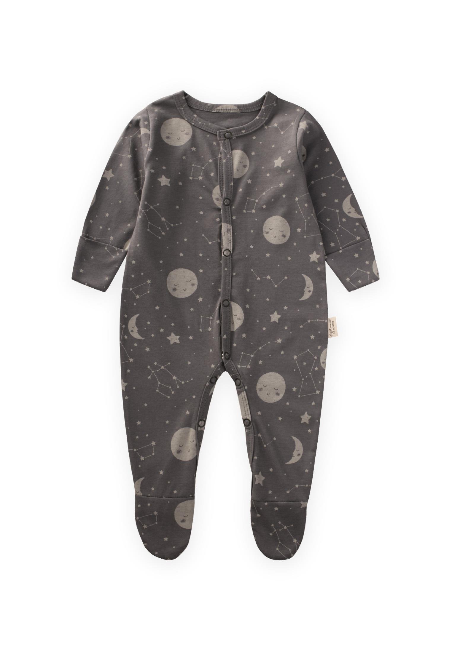 CigitAyaklı Kendinden Eldivenli Desenli Tulum 0-9 Ay GRİ