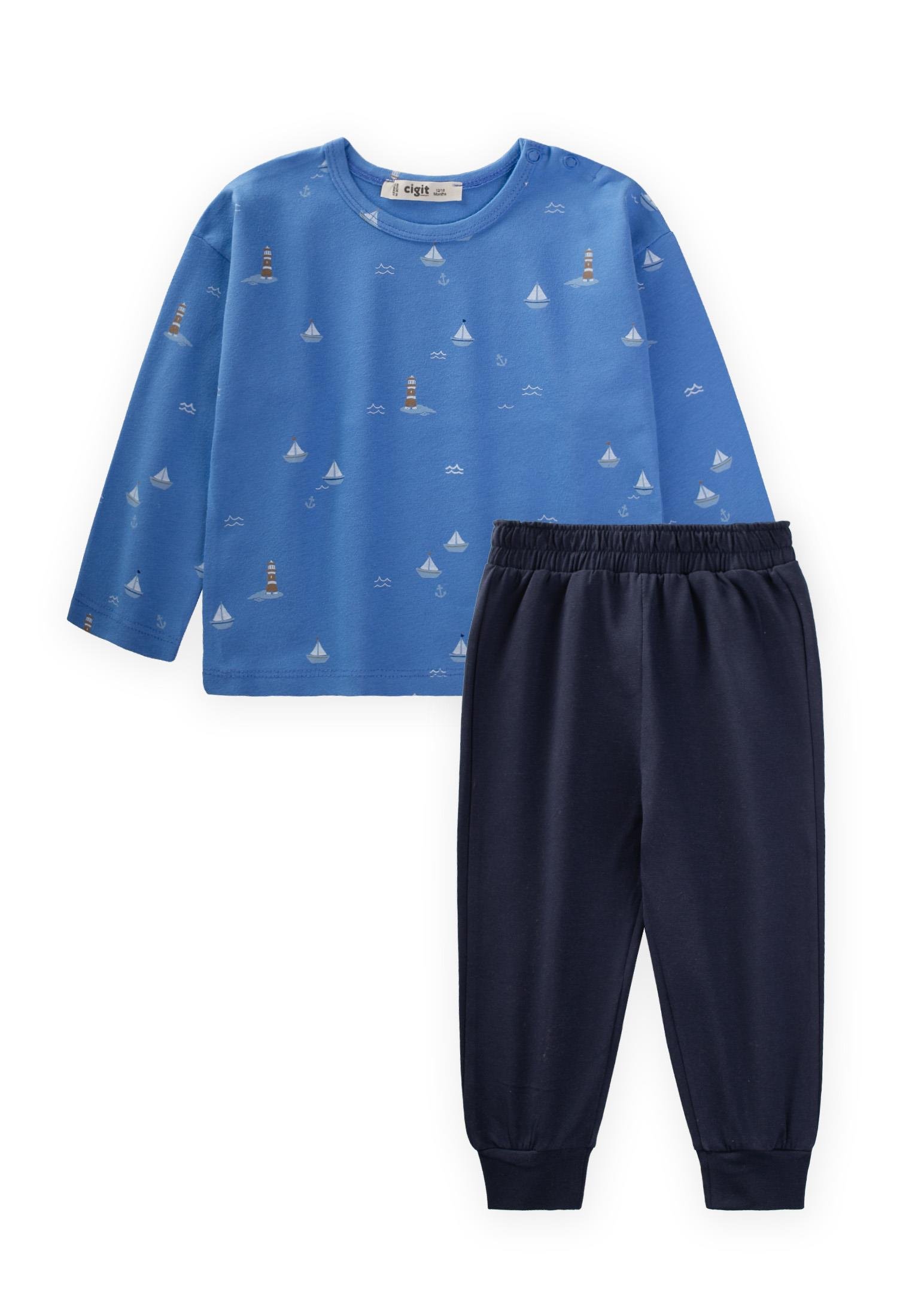 CigitYelken Baskılı T-Shırt Takım 1-5 Yaş MAVİ