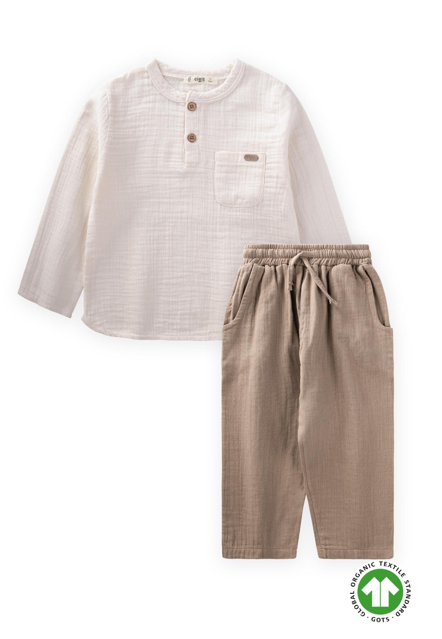 CigitOrganik Bohem Gömlekli Mevsimlik Takım 2-8 Yaş EKRU