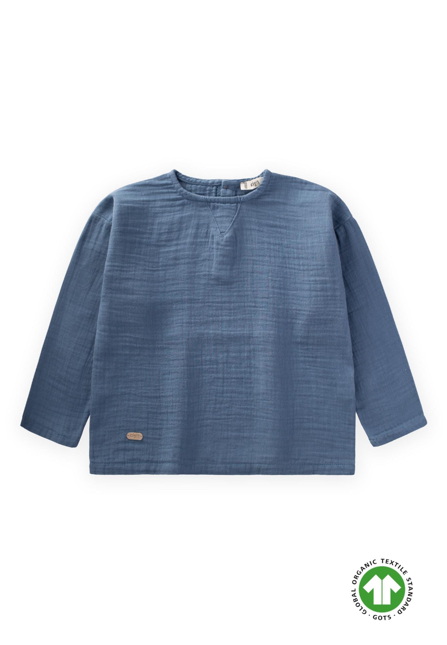 CigitOrganik Üçgen Parçalı Mevsimlik Sweatshırt 2-10 Yaş İNDİGO MAVİ