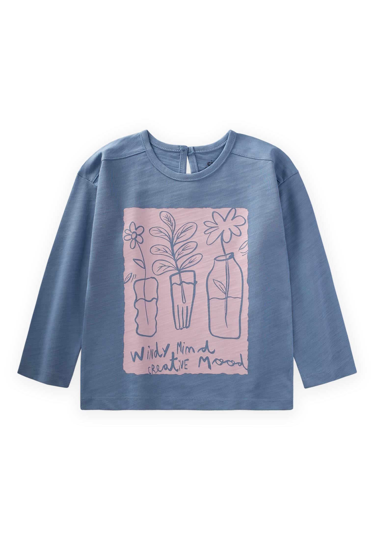 CigitÇiçek Baskılı Mevsimlik T-Shırt 2-10 Yaş MAVİ