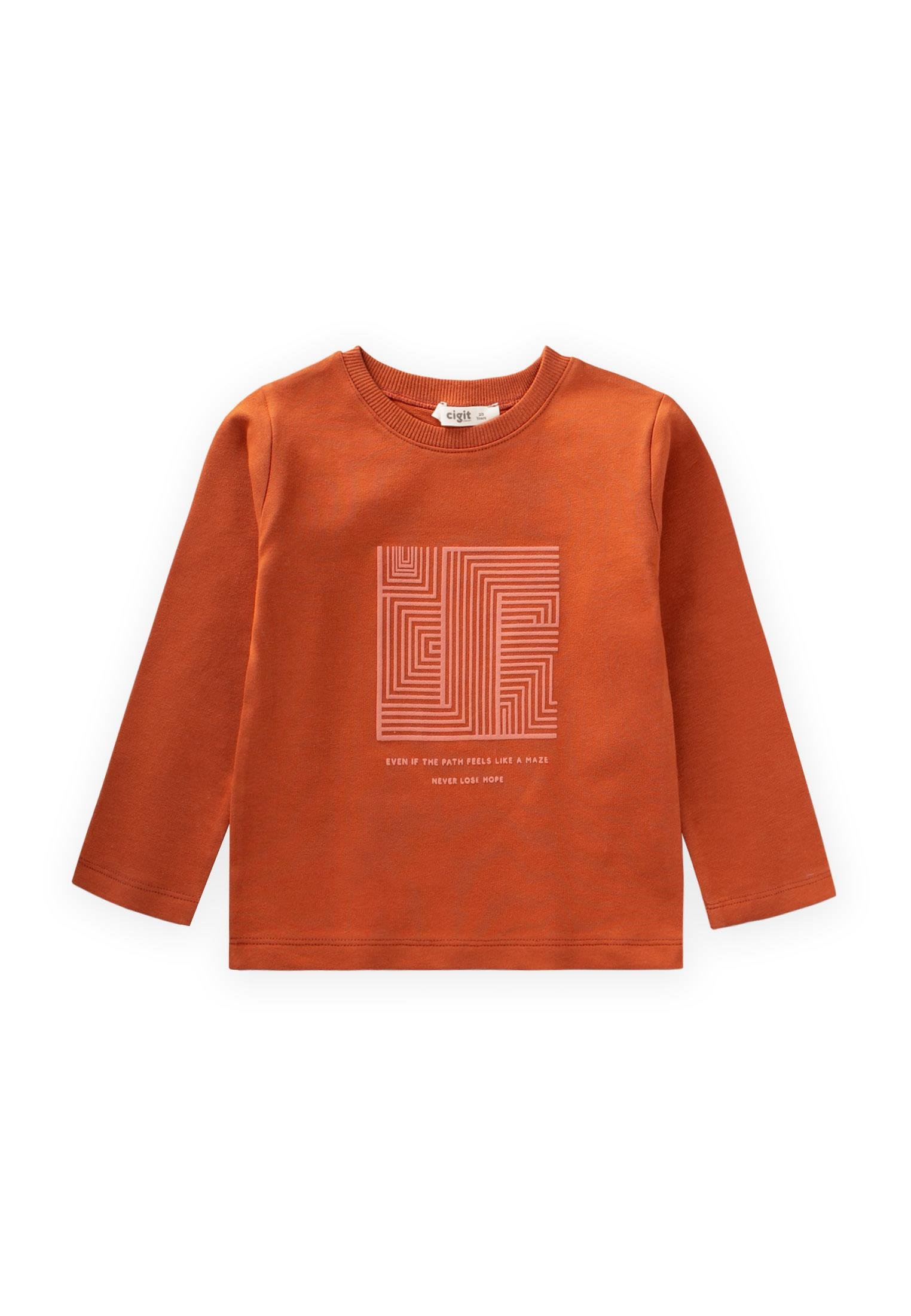 CigitBaskılı Sweatshırt 2-10 Yaş KİREMİT