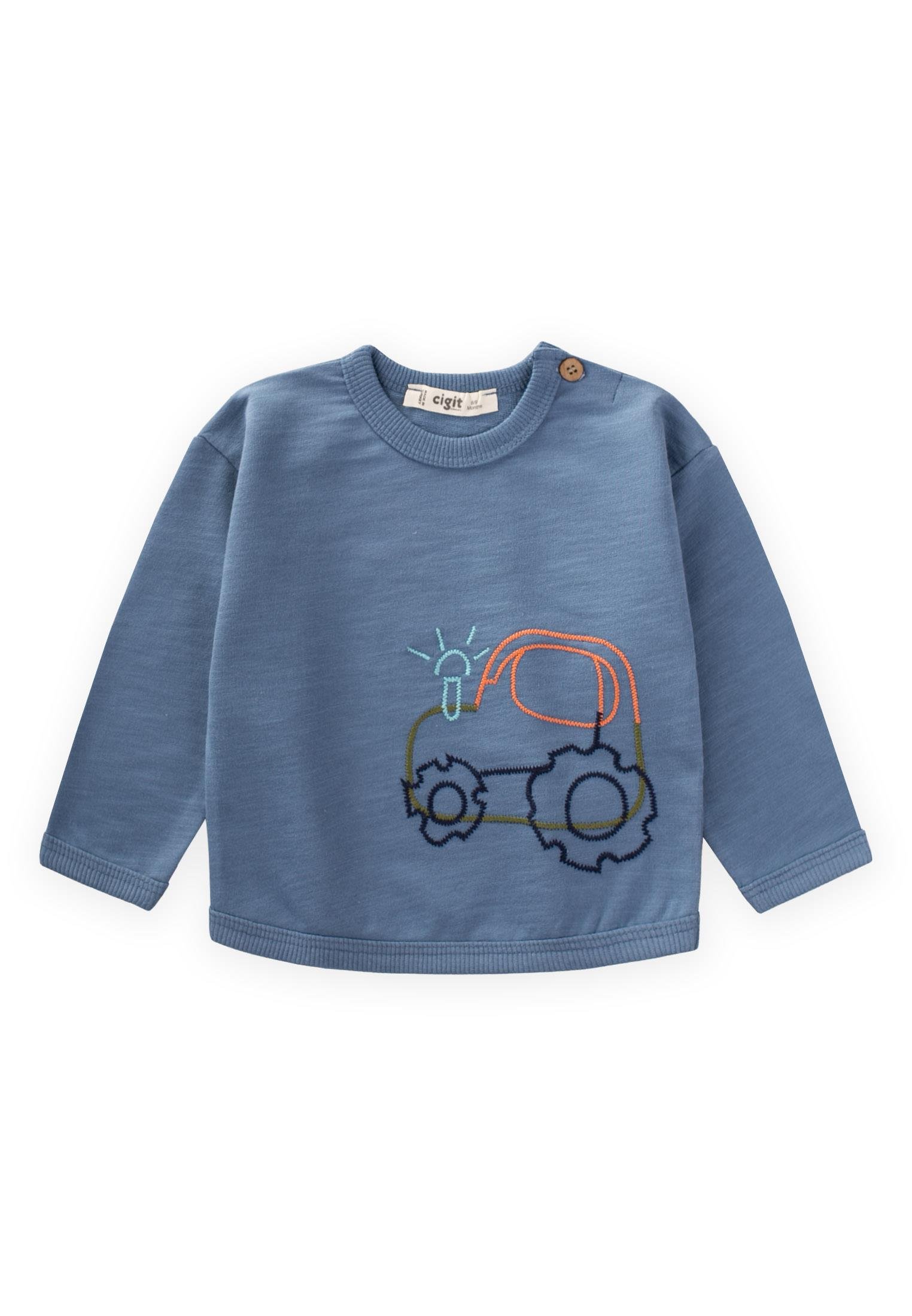 CigitTraktör Nakışlı Sweatshırt 0-4 Yaş İNDİGO MAVİ