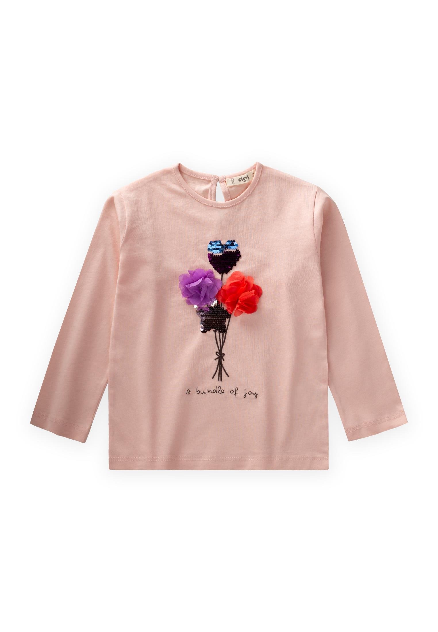 CigitPullu Uzun Kollu T-Shırt 3-10 Yaş PUDRA PEMBE