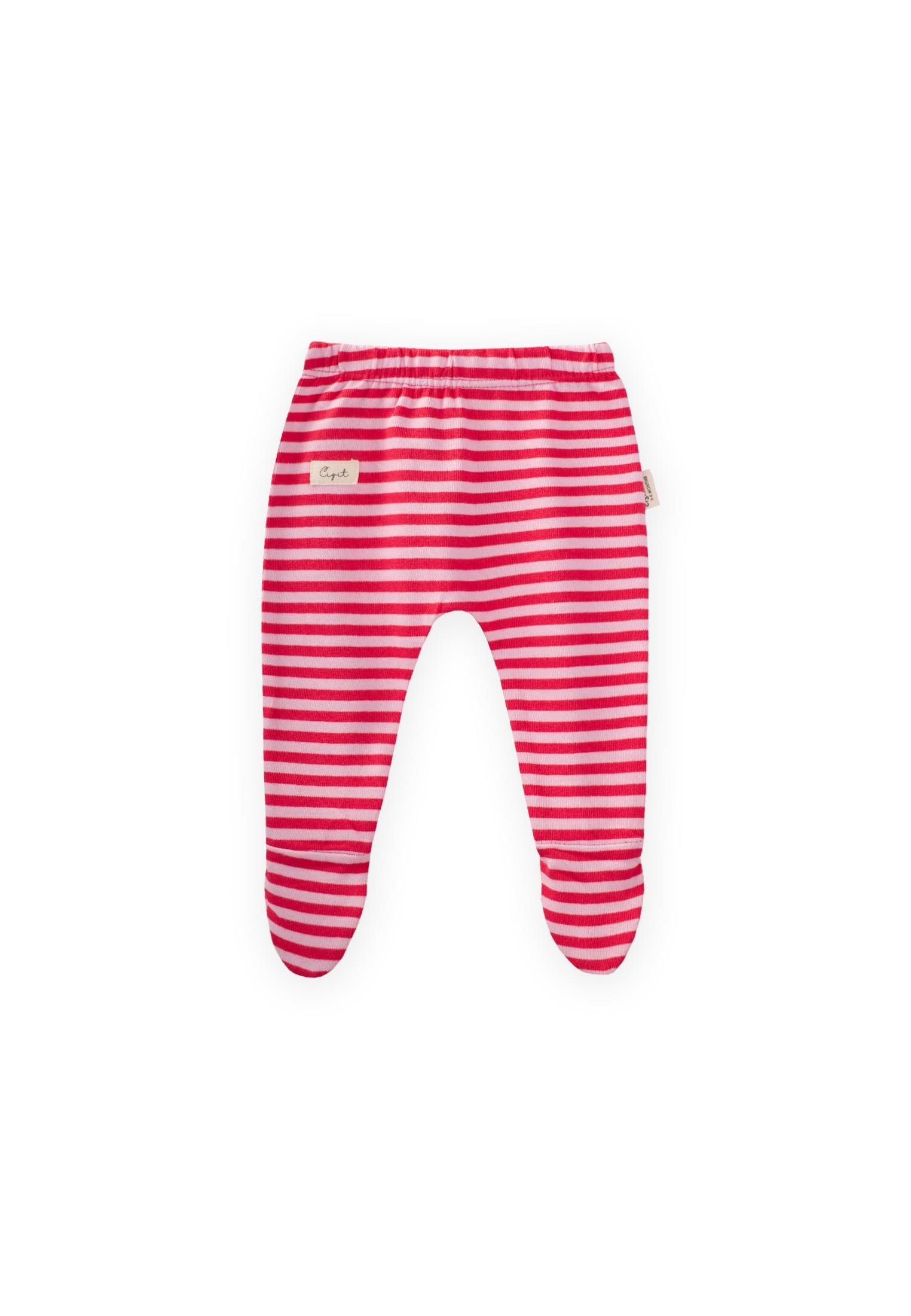 CigitAyaklı Bebe Pantolon 0-6 Ay PUDRA MERCAN ÇİZGİLİ