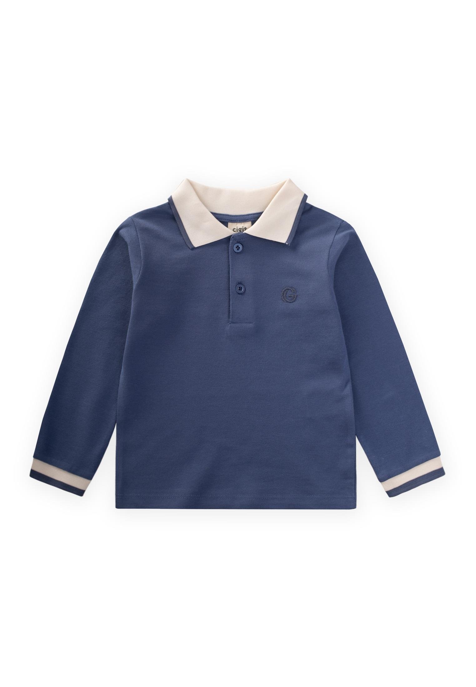 CigitUzun Kollu Polo Yaka T-Shırt 2-14 Yaş İNDİGO MAVİ