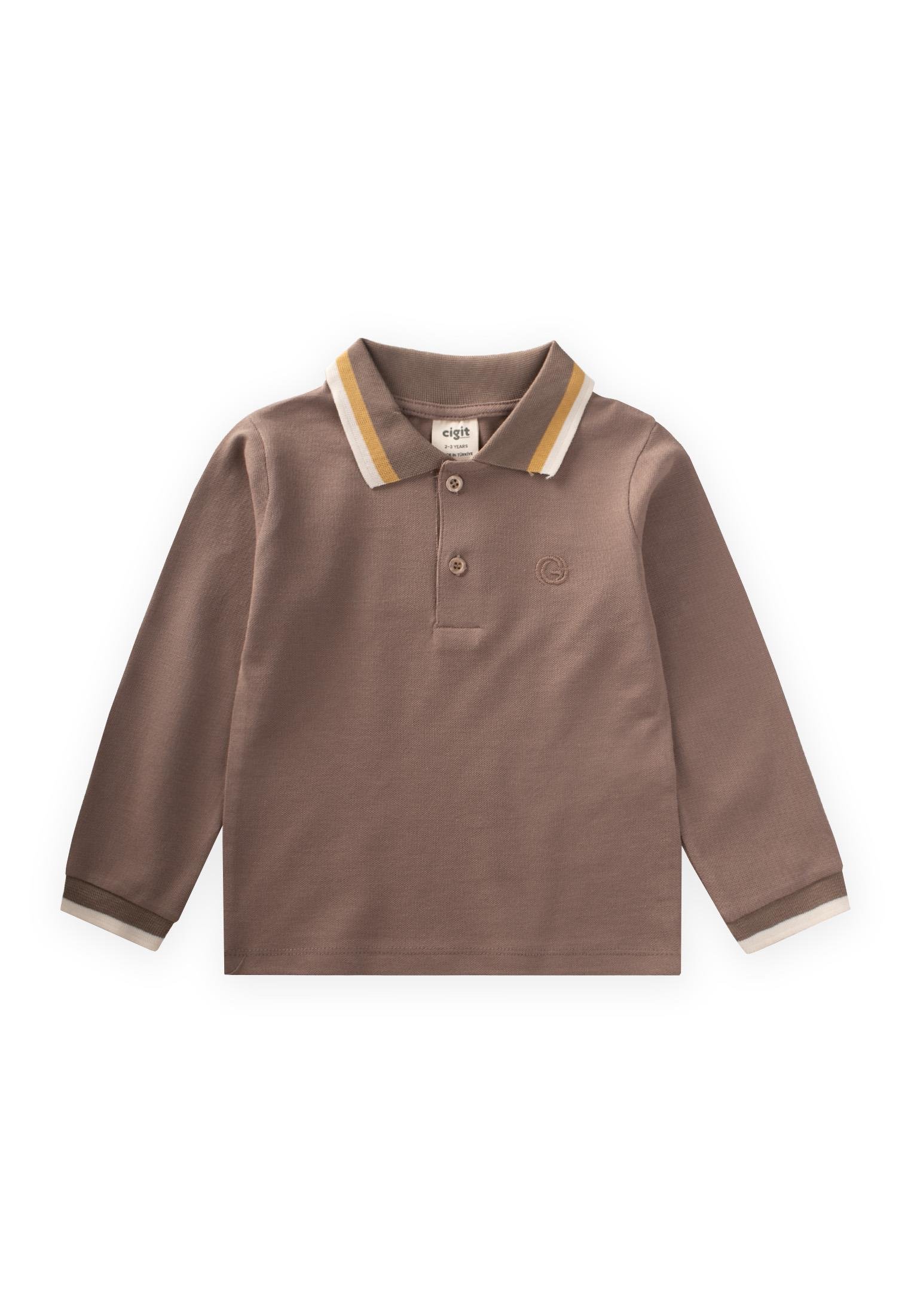 CigitUzun Kollu Polo Yaka T-Shırt 2-14 Yaş VİZON