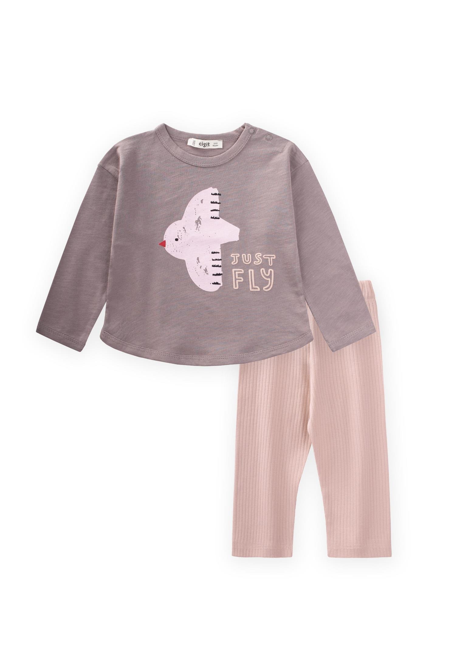 CigitUzun Kollu Baskılı T-Shırt Takım 1-5 Yaş BAKIR