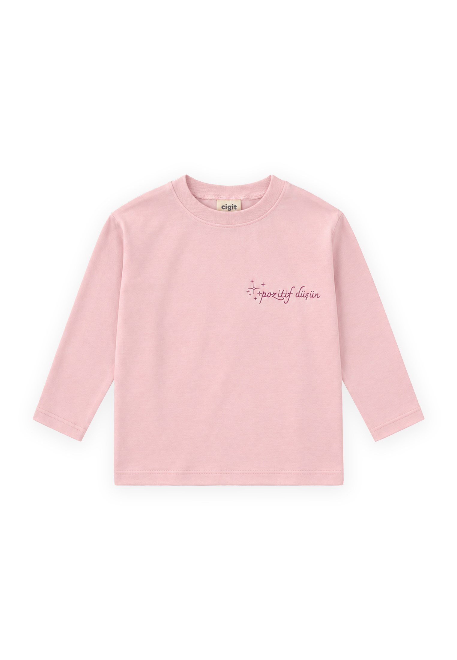 CigitSloganlı Uzun Kollu T-Shirt 2-10 Yaş PUDRA PEMBE