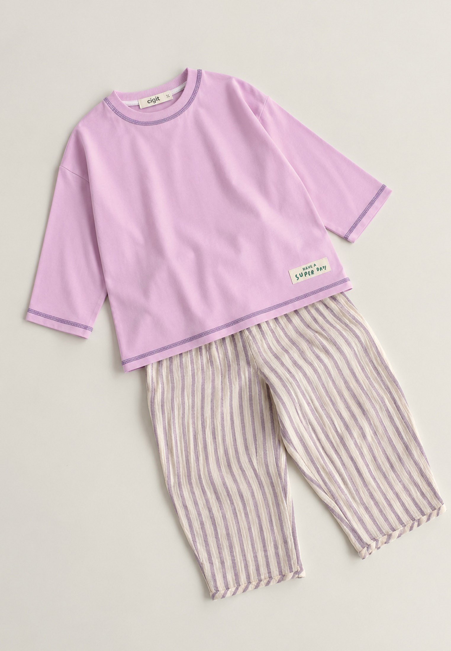 CigitOversize Pantolon Takım 2-10 Yaş LİLA