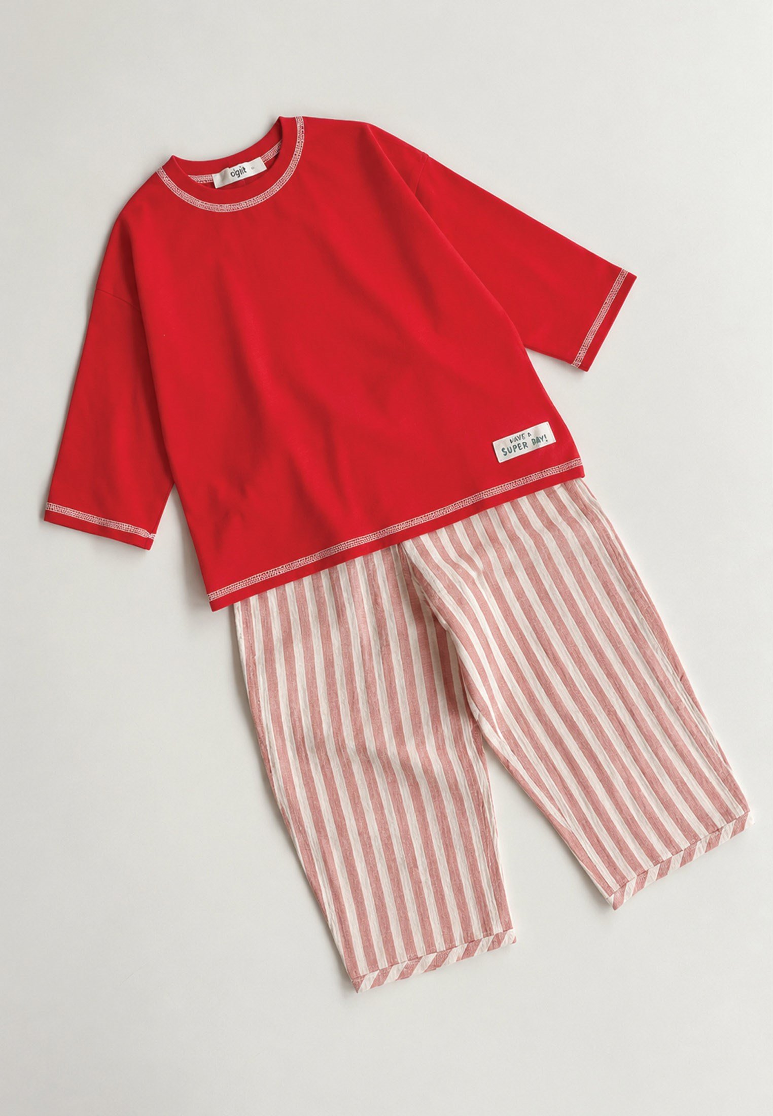 CigitOversize Pantolon Takım 2-10 Yaş KIRMIZI