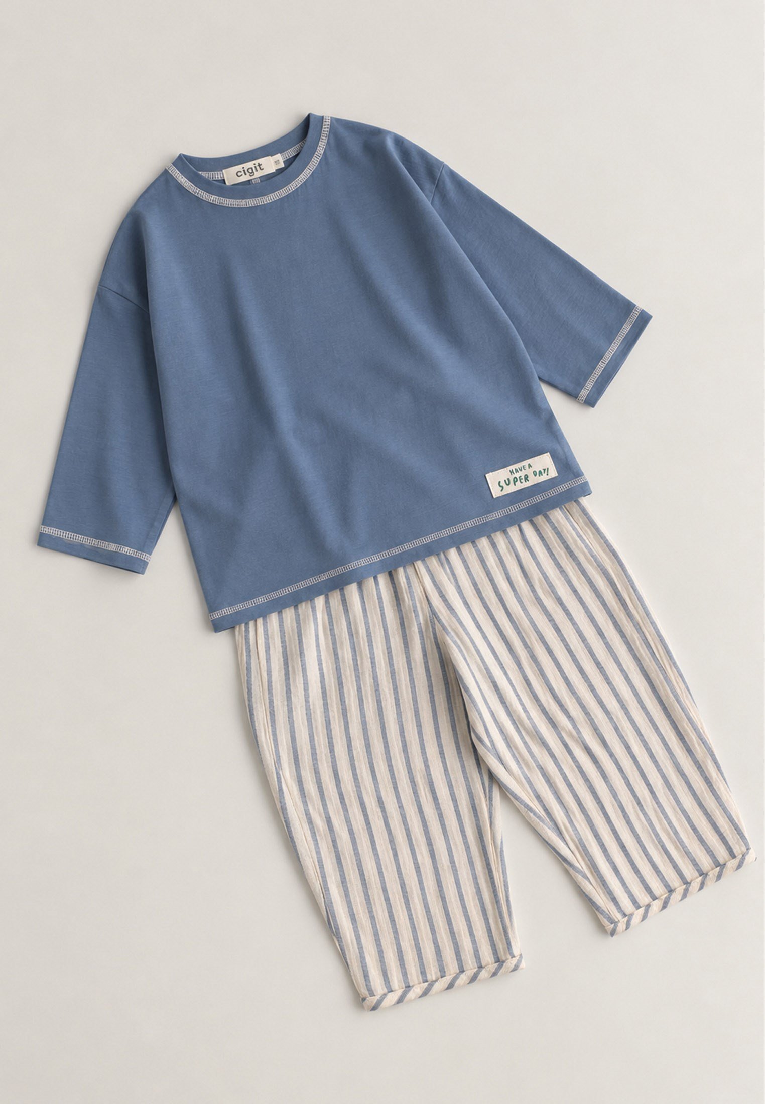 CigitOversize Pantolon Takım 2-10 Yaş İNDİGO İNCE ÇİZ.