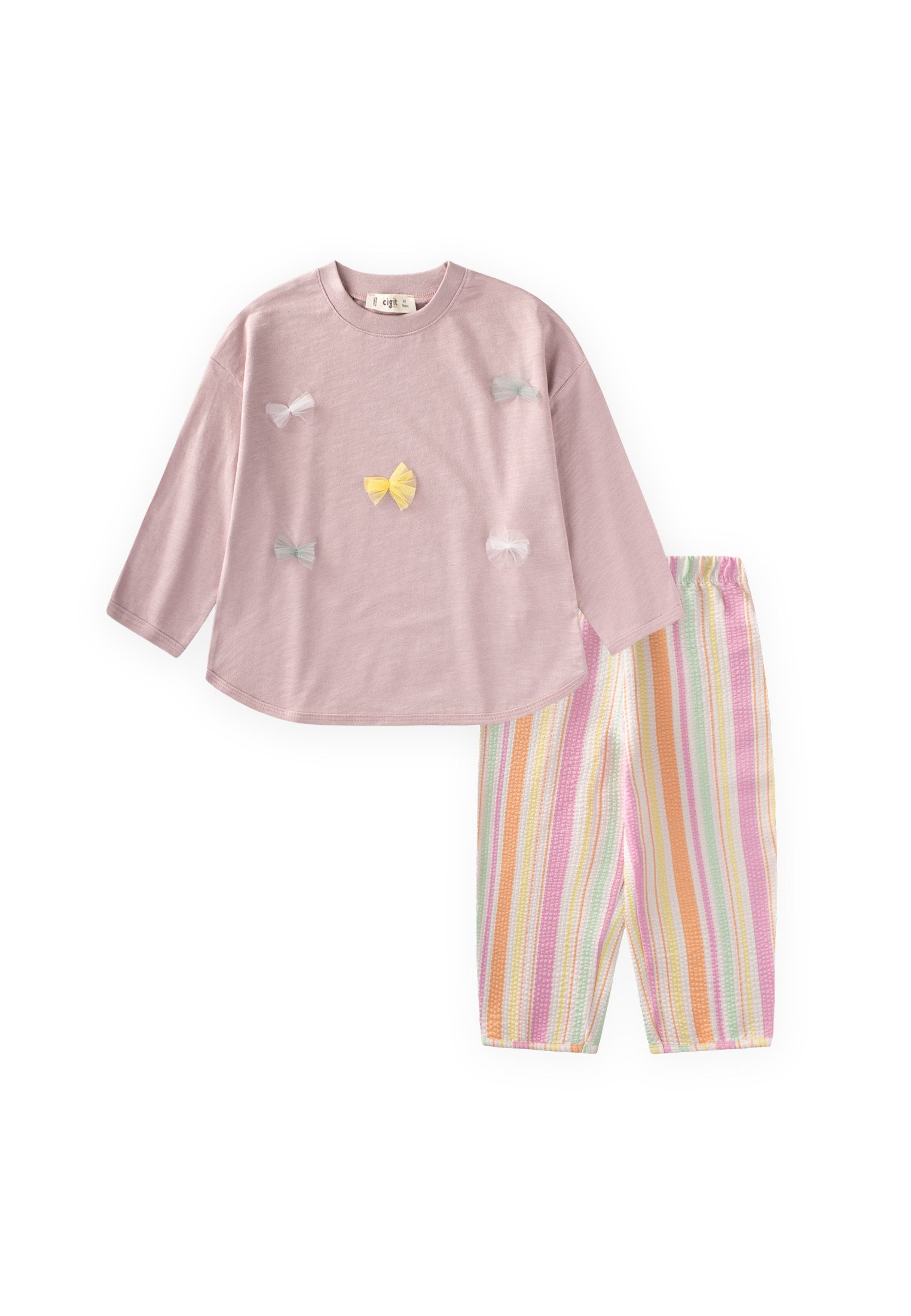 CigitOversize T-Shirt Pantolon Takım 2-10 Yaş Leylak Turuncu çizgili