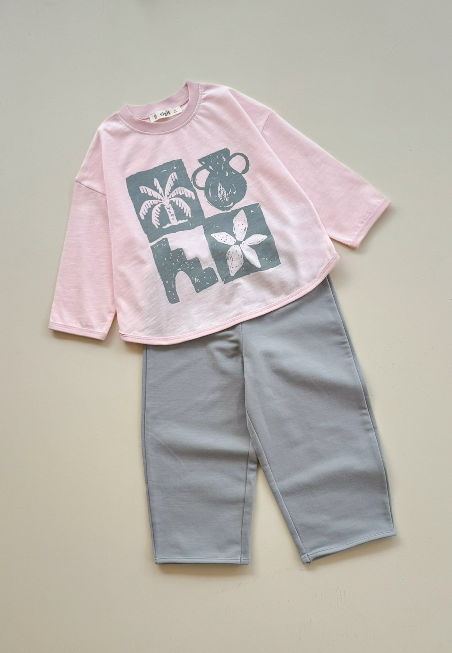 CigitOversize Uzun Kollu T-Shirt Takım 2-8 Yaş PUDRA PEMBE