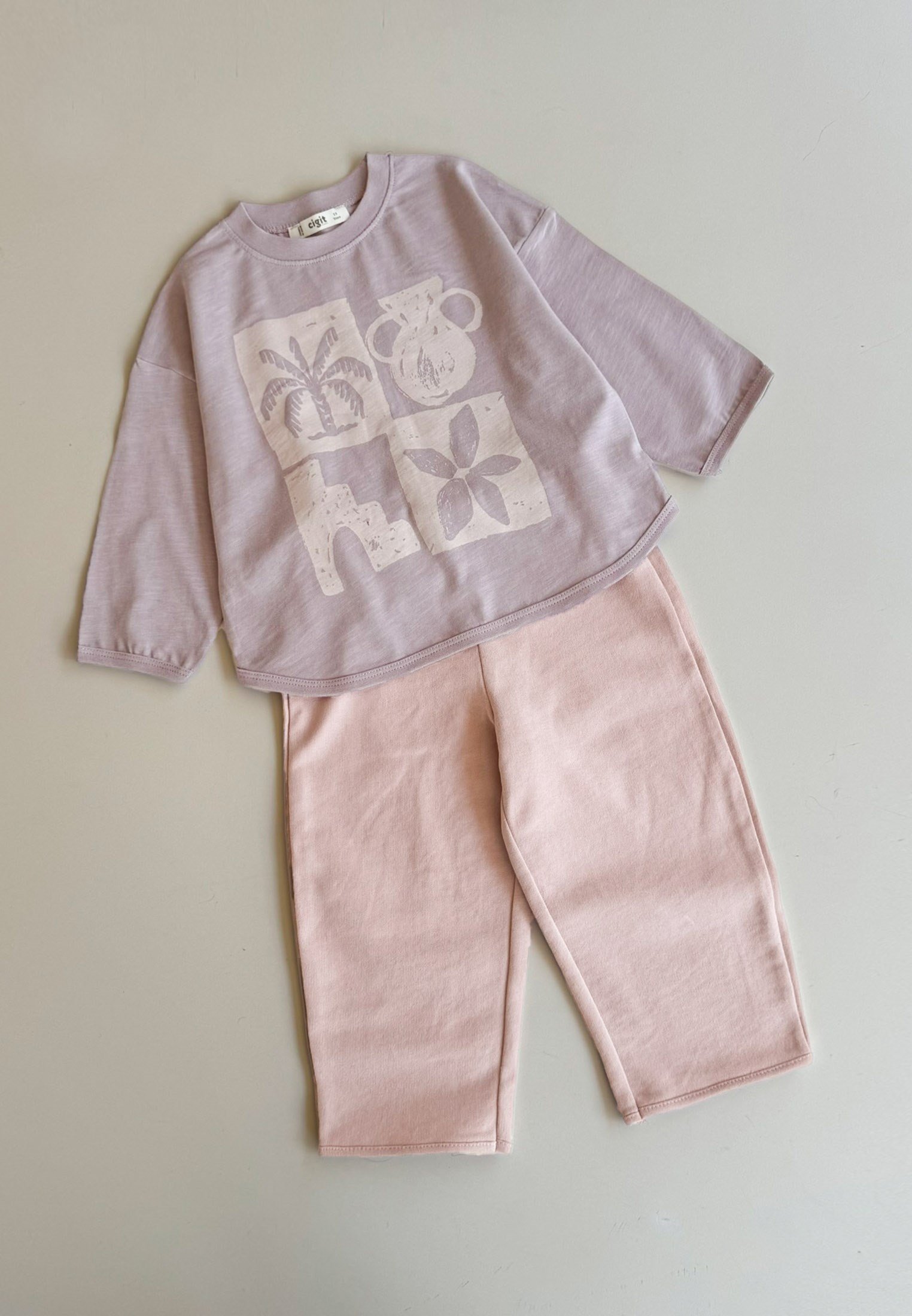 CigitOversize Uzun Kollu T-Shirt Takım 2-8 Yaş LEYLAK