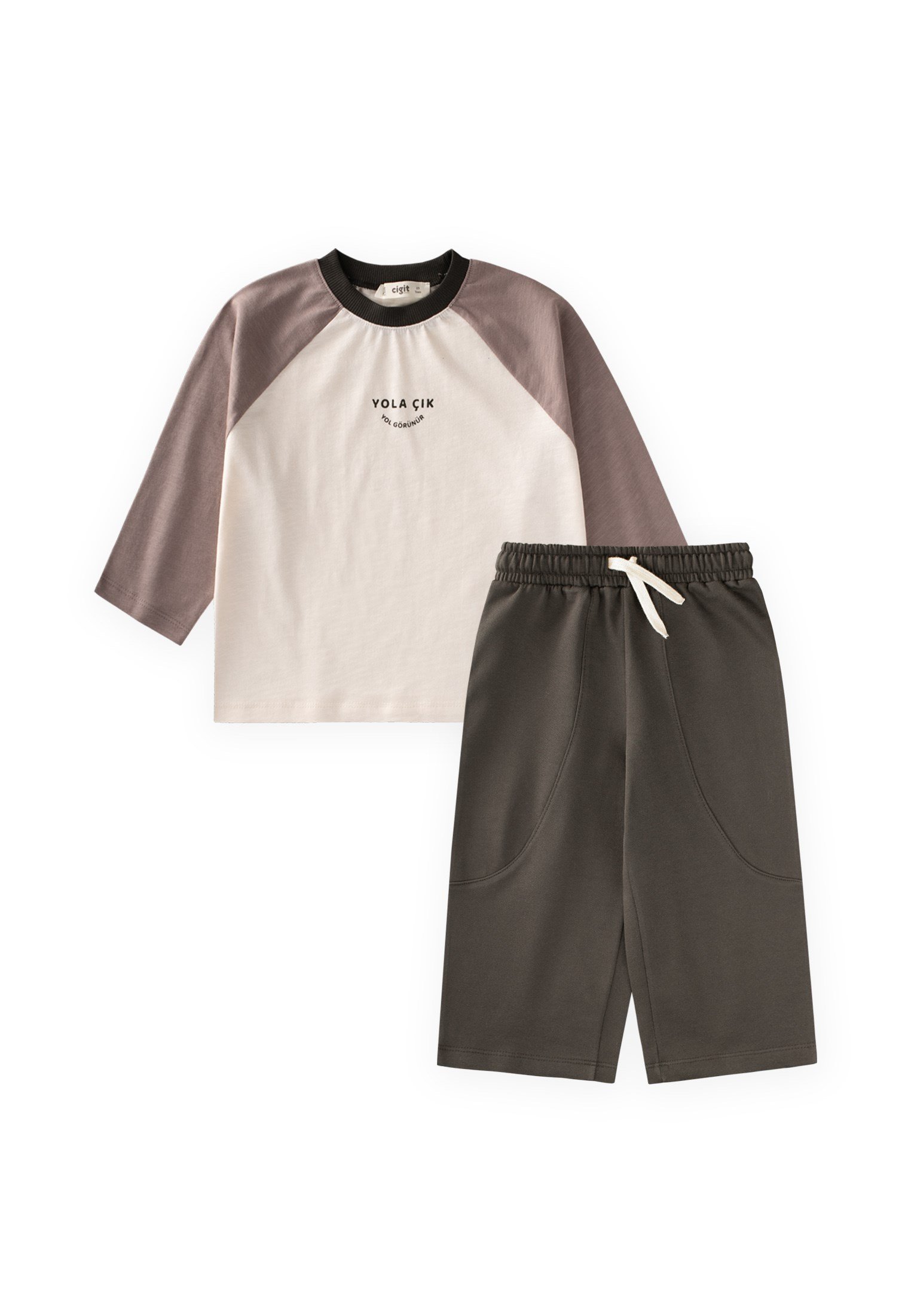 CigitMevsimlik Reglan Kol T-Shirt Takım 2-10 Yaş EKRU K HAKİ