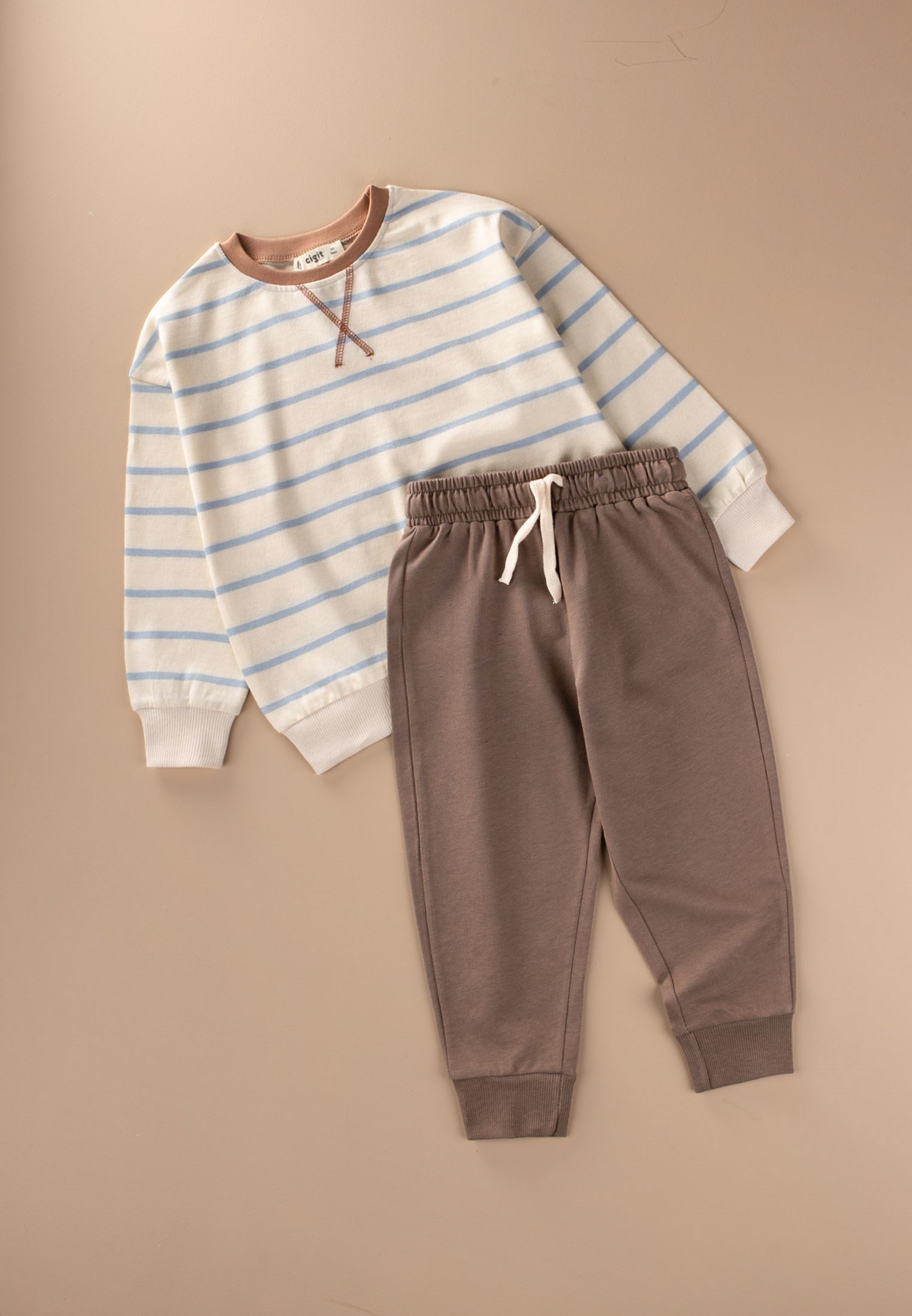 CigitÇizgili Sweatshirt Takım 2-8 Yaş MAVİ ÇİZGİLİ
