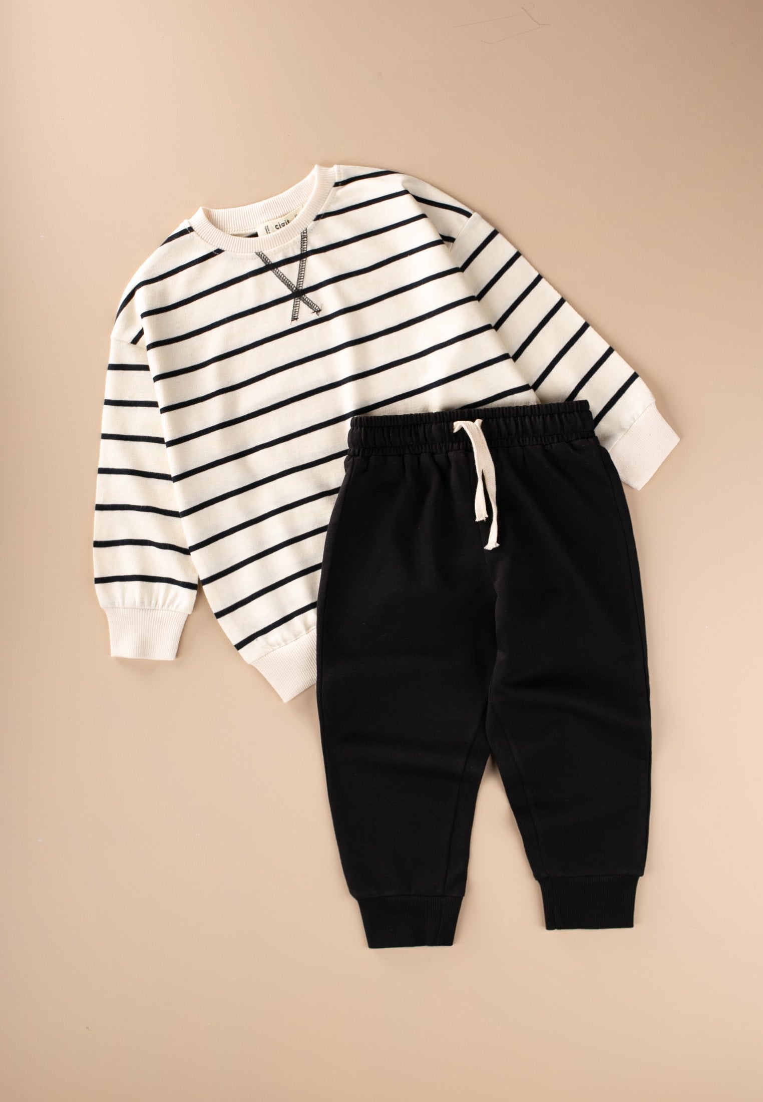 CigitÇizgili Sweatshirt Takım 2-8 Yaş SİYAH GENİŞ ÇİZGİLİ