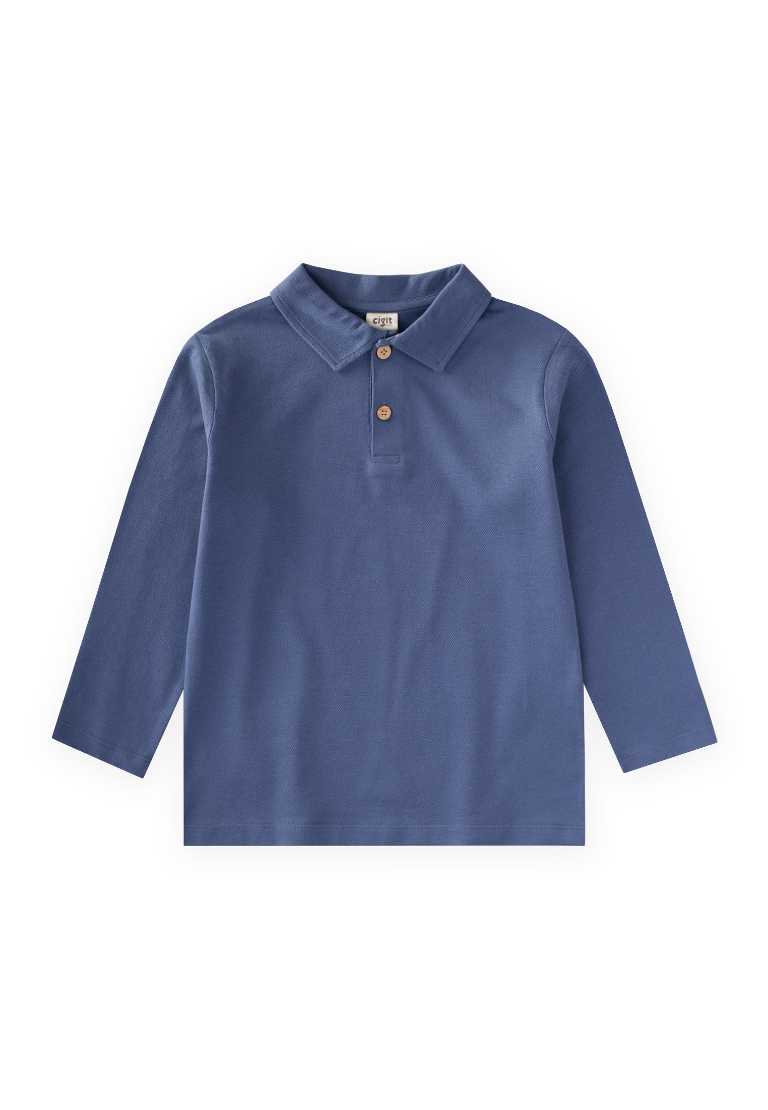 CigitPolo Yaka Uzun Kollu T-Shirt 5-12 Yaş İNDİGO MAVİ