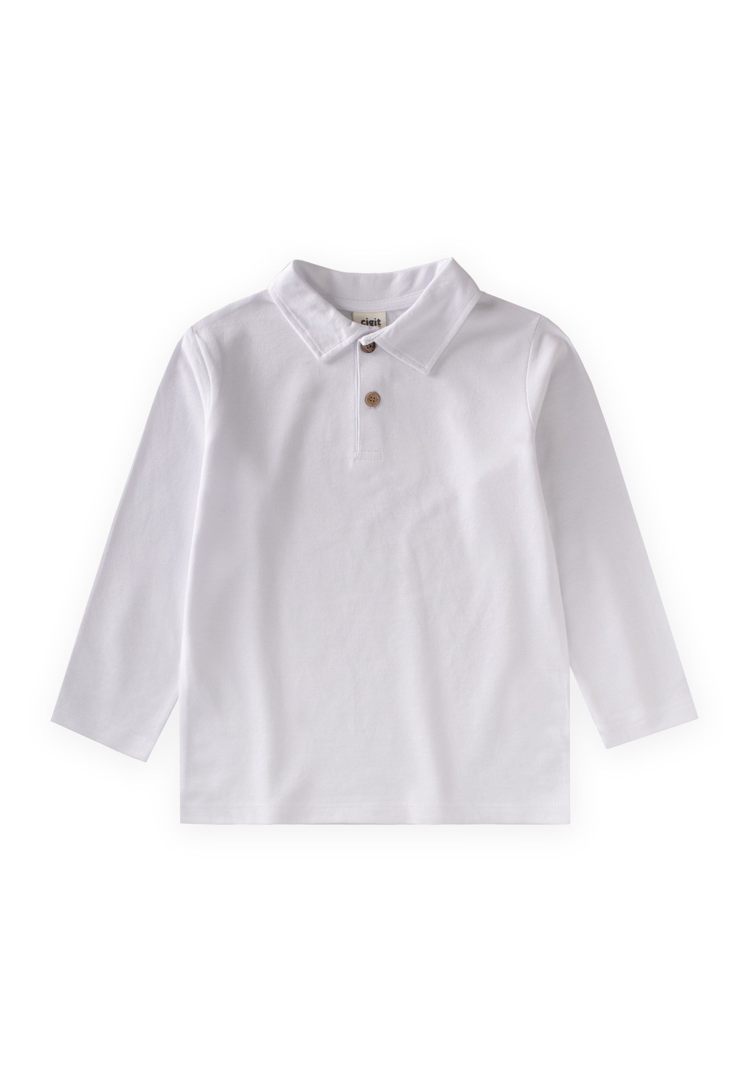 CigitPolo Yaka Uzun Kollu T-Shirt 5-12 Yaş KIRIK BEYAZ