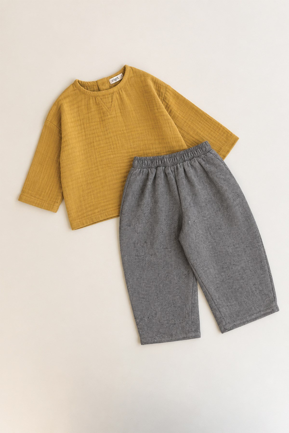 CigitMüslin Sweatshirt Takım 2-8 Yaş HARDAL SARI