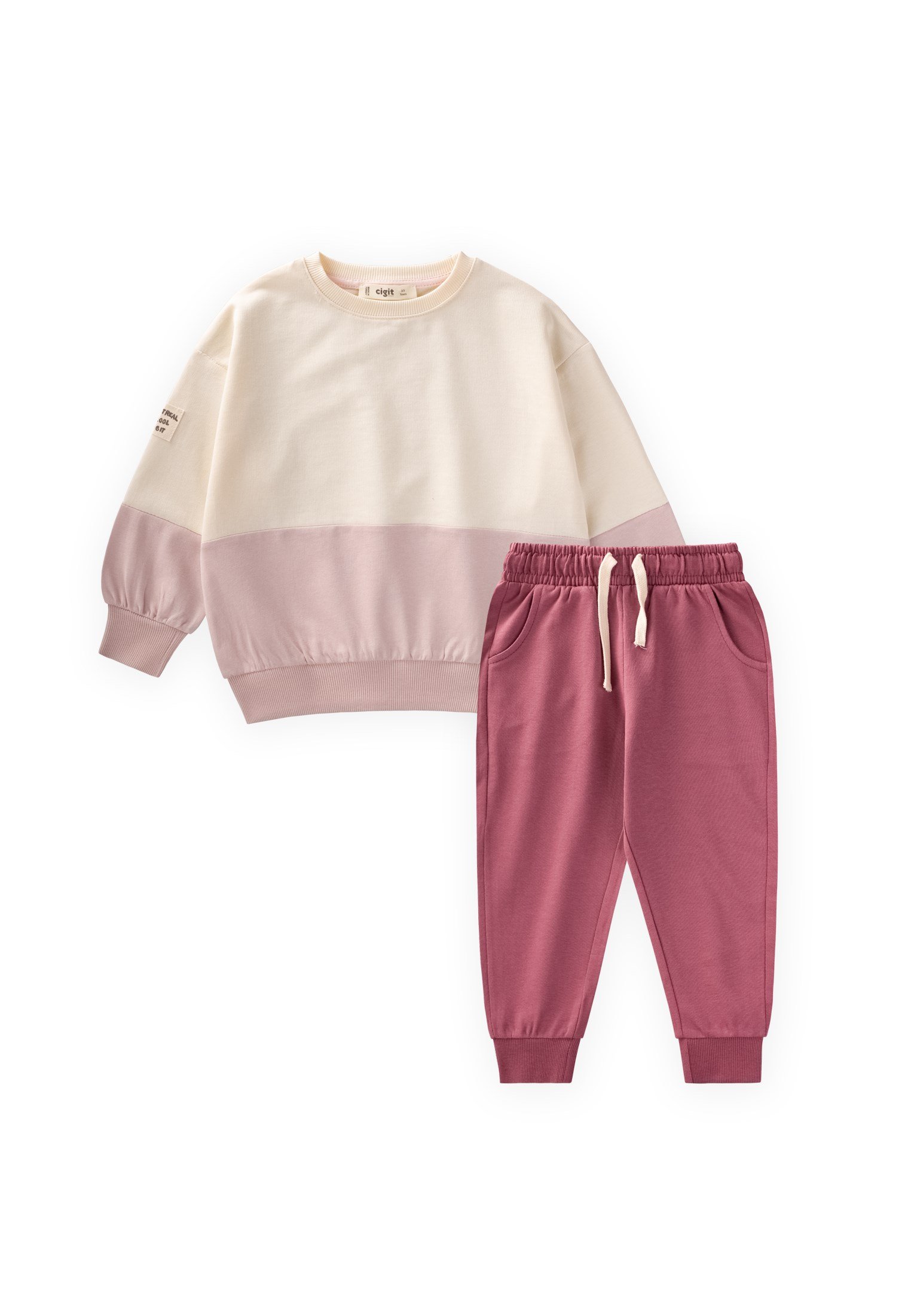 CigitGarnili Sweatshirt Takım 2-8 Yaş EKRU ANTİK PEMBE