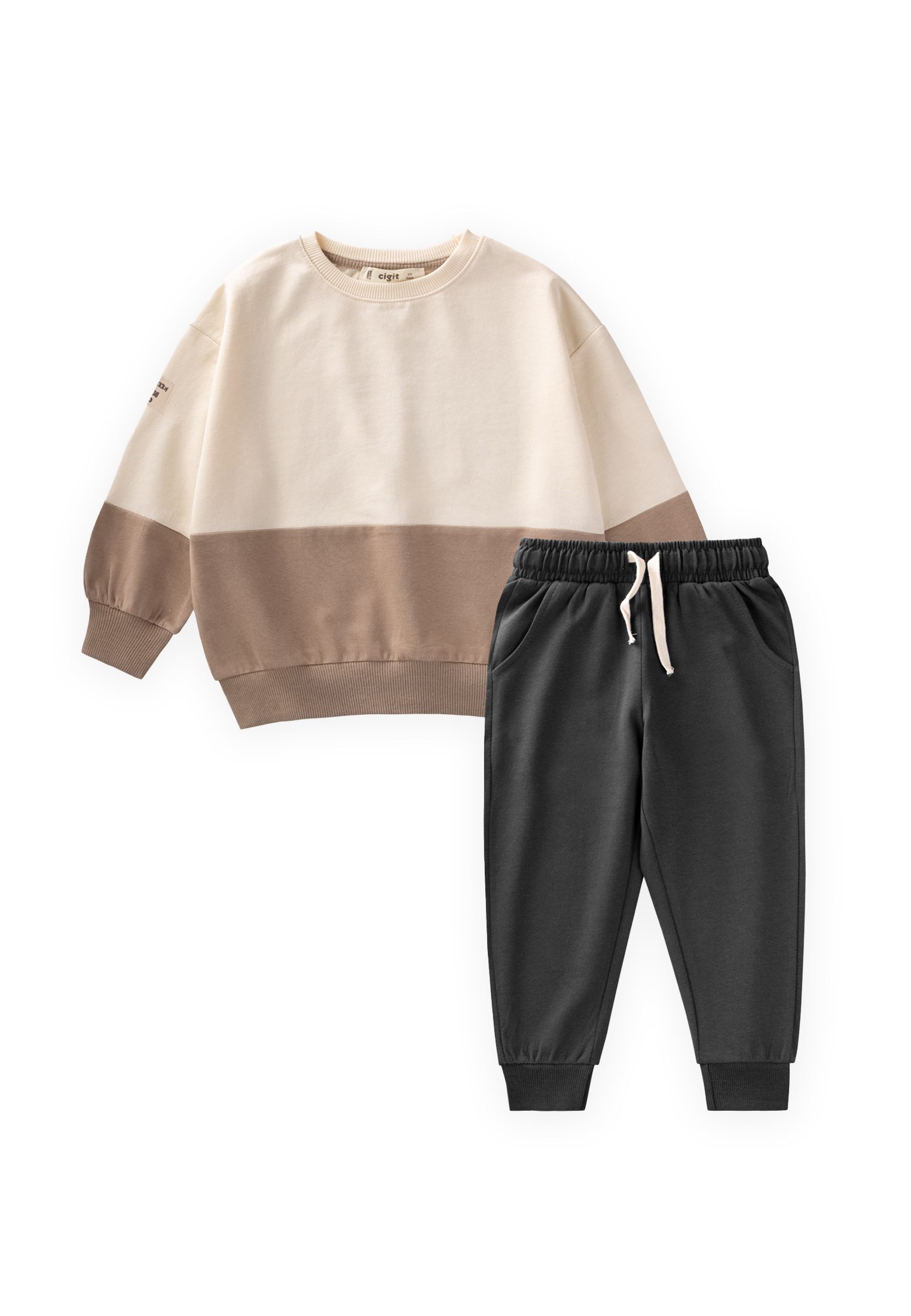 CigitGarnili Sweatshirt Takım 8-12 Yaş EKRU ANTRASİT