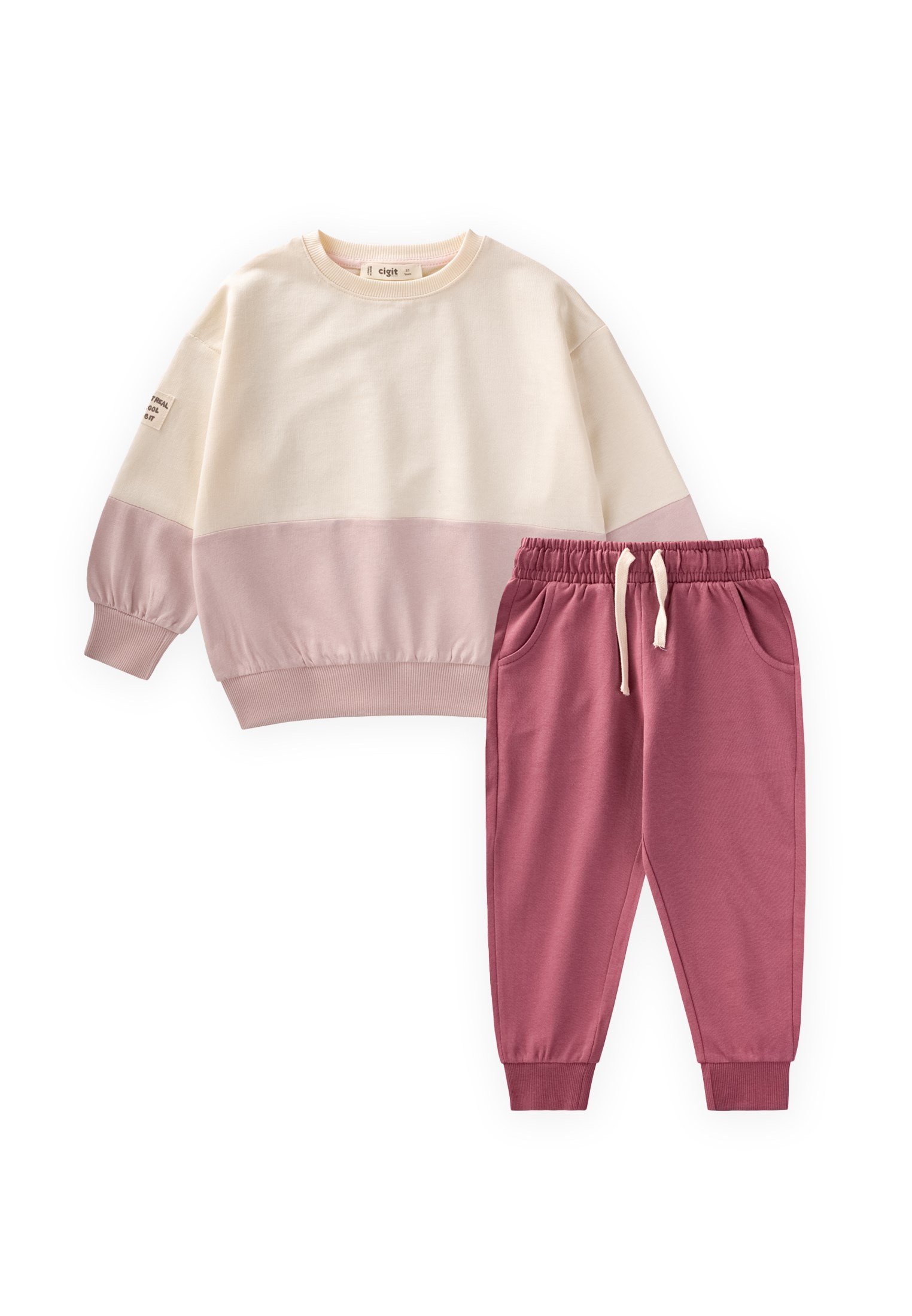 CigitGarnili Sweatshirt Takım 8-12 Yaş EKRU ANTİK PEMBE