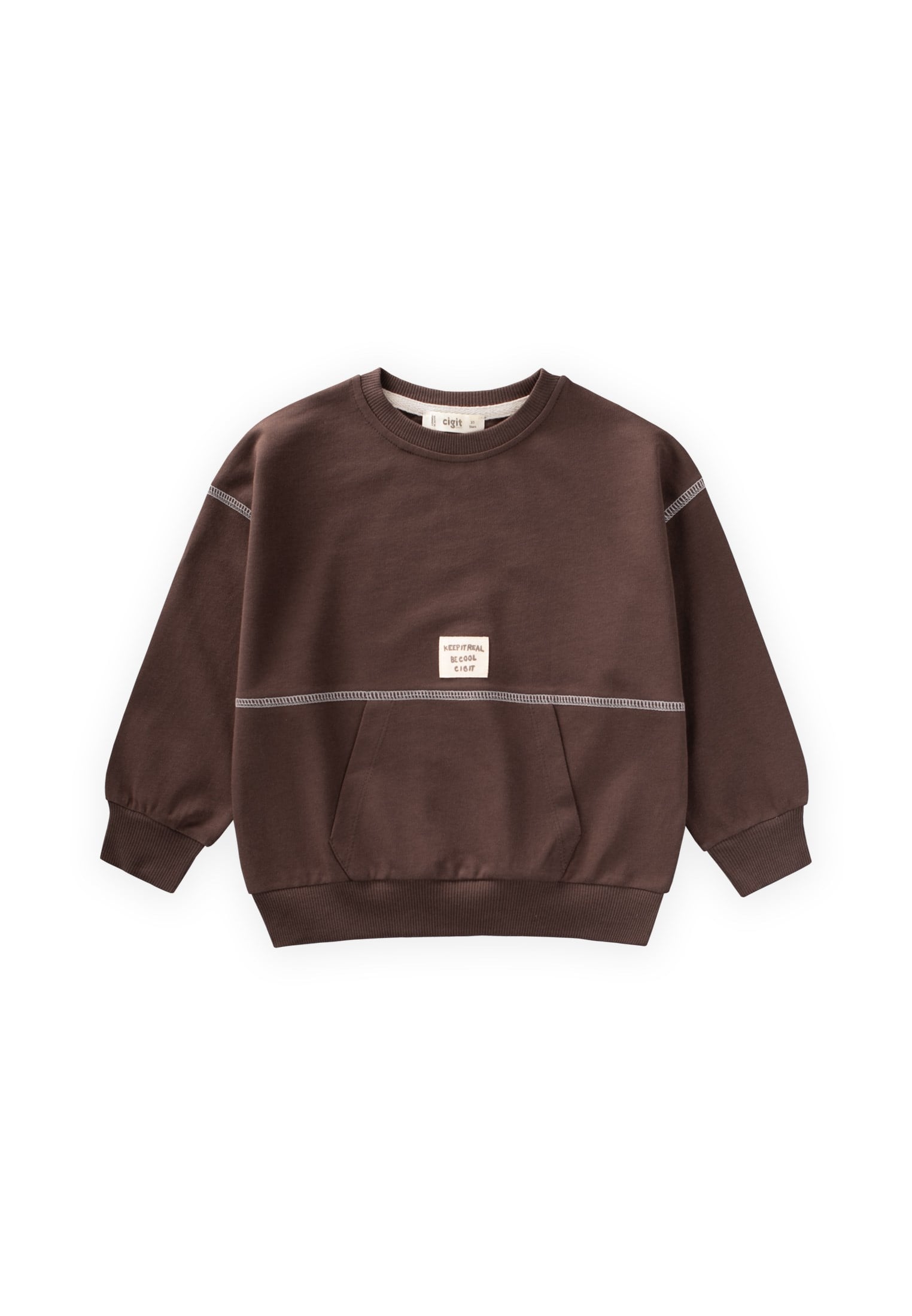 CigitKaryoka Detaylı Oversize Sweatshirt 2-8 Yaş KAHVERENGİ