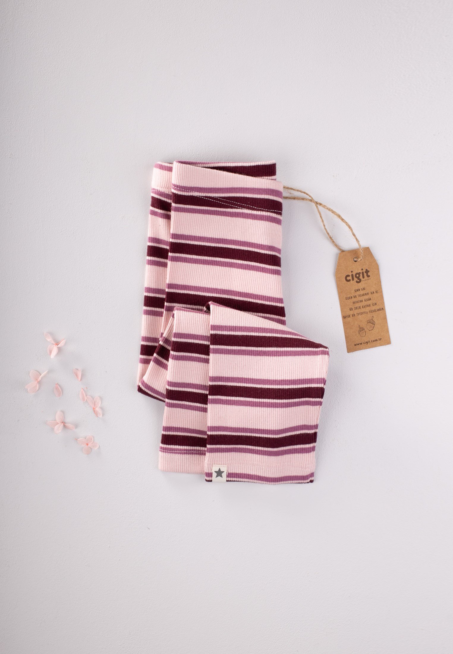 CigitÇizgili Fitilli Tayt 1-10 Yaş PUDRA PEMBE