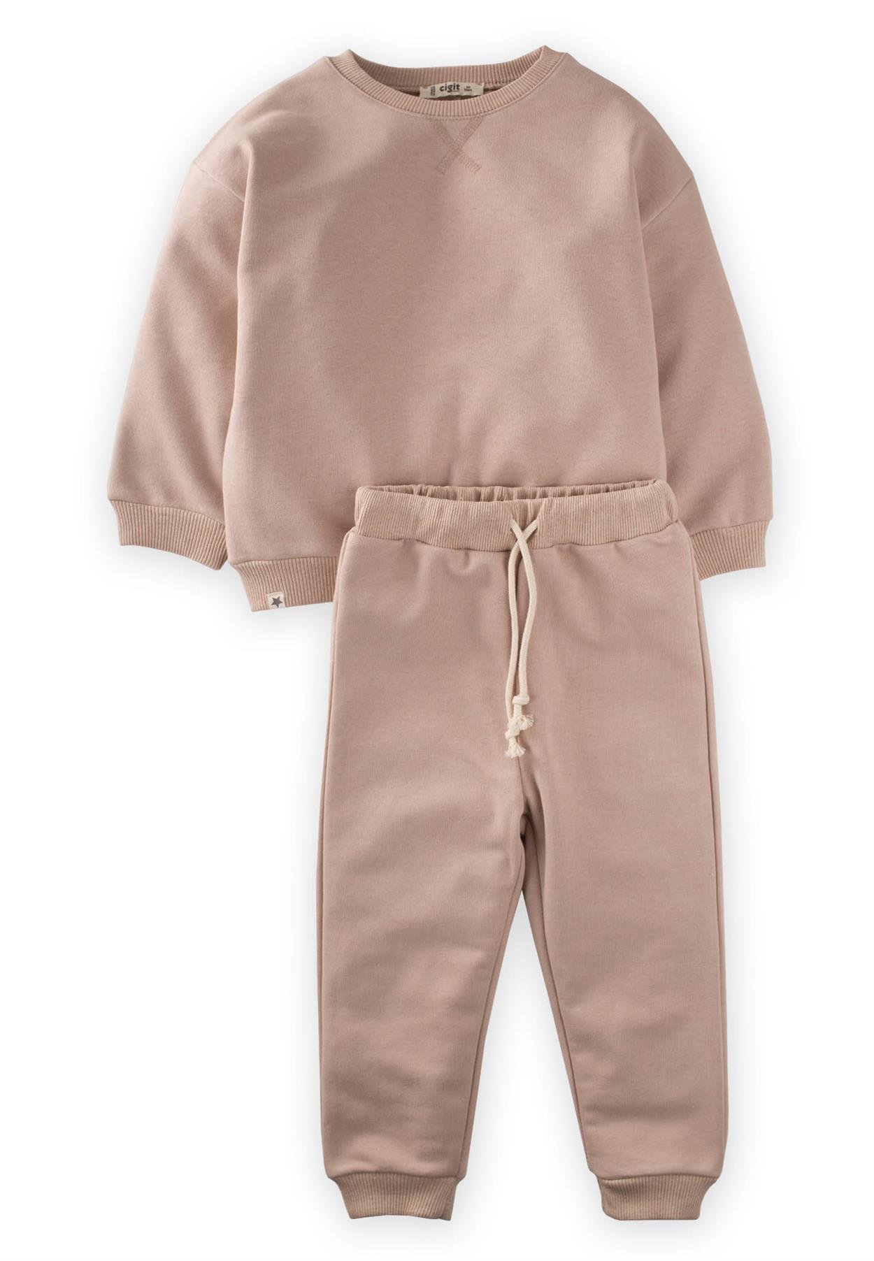 CigitBasic Karyoka Detaylı Sweatshırt Takım 3-8 Yaş BEJ