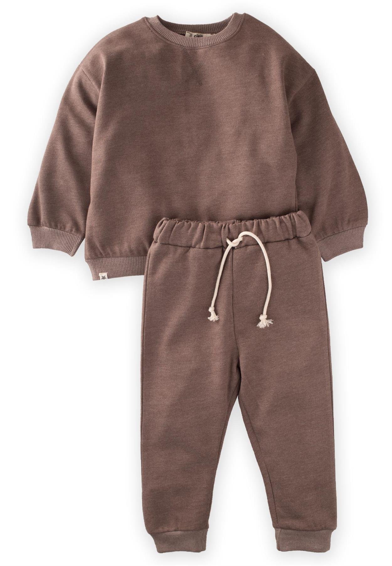 CigitBasic Karyoka Detaylı Sweatshırt Takım 3-8 Yaş KAHVE MELANJ